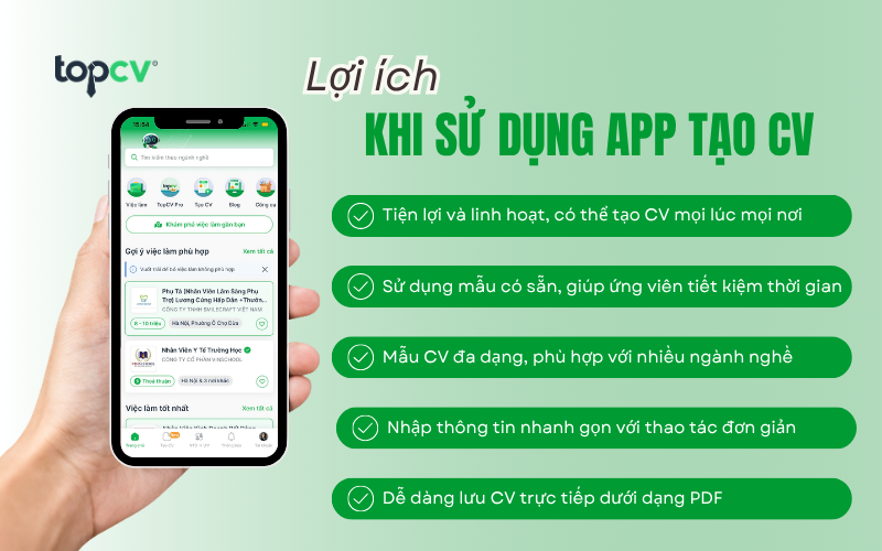 App TopCV hỗ trợ tạo CV online nhanh chóng, thuận tiện với template sẵn có