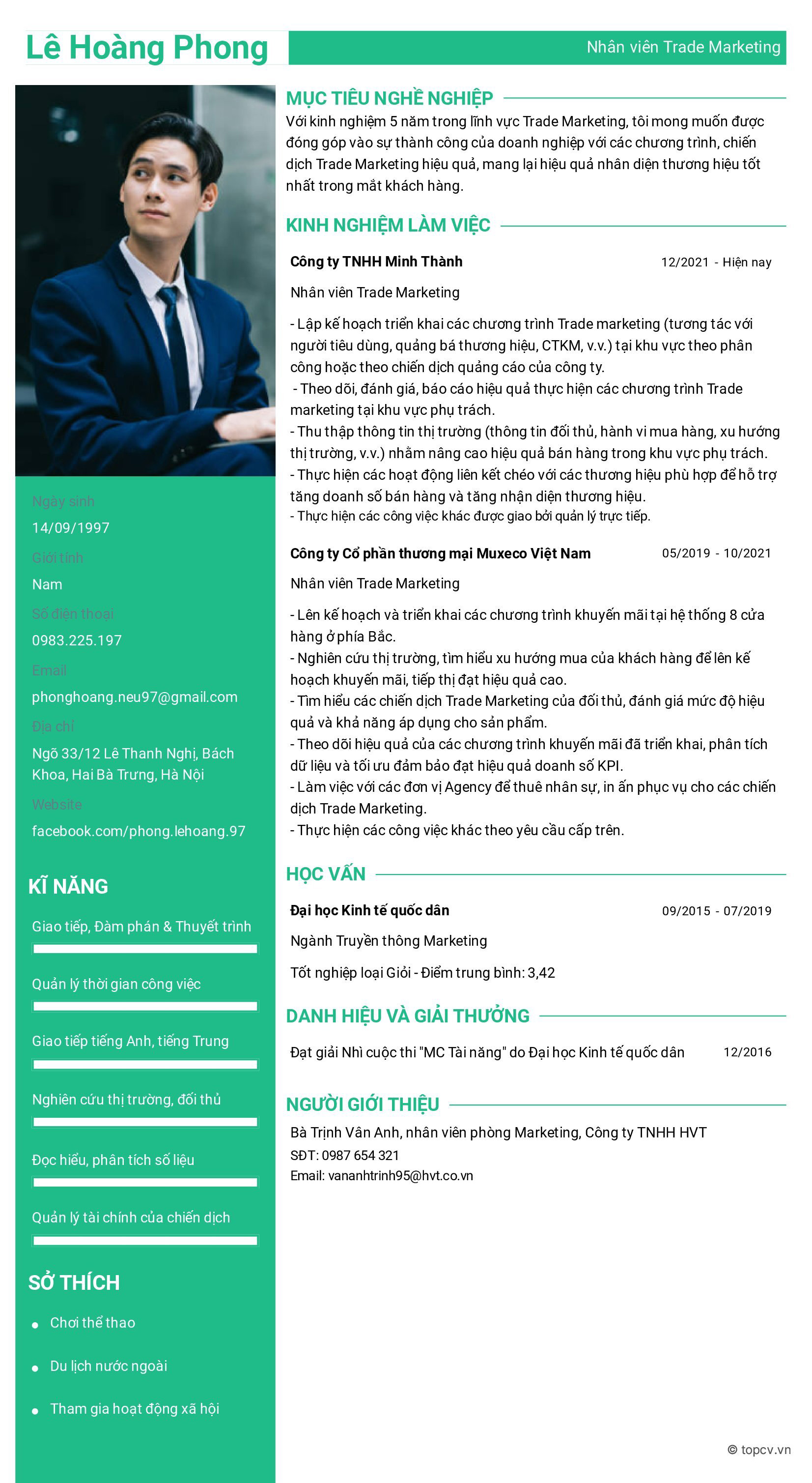 Mẫu CV Trade Marketing