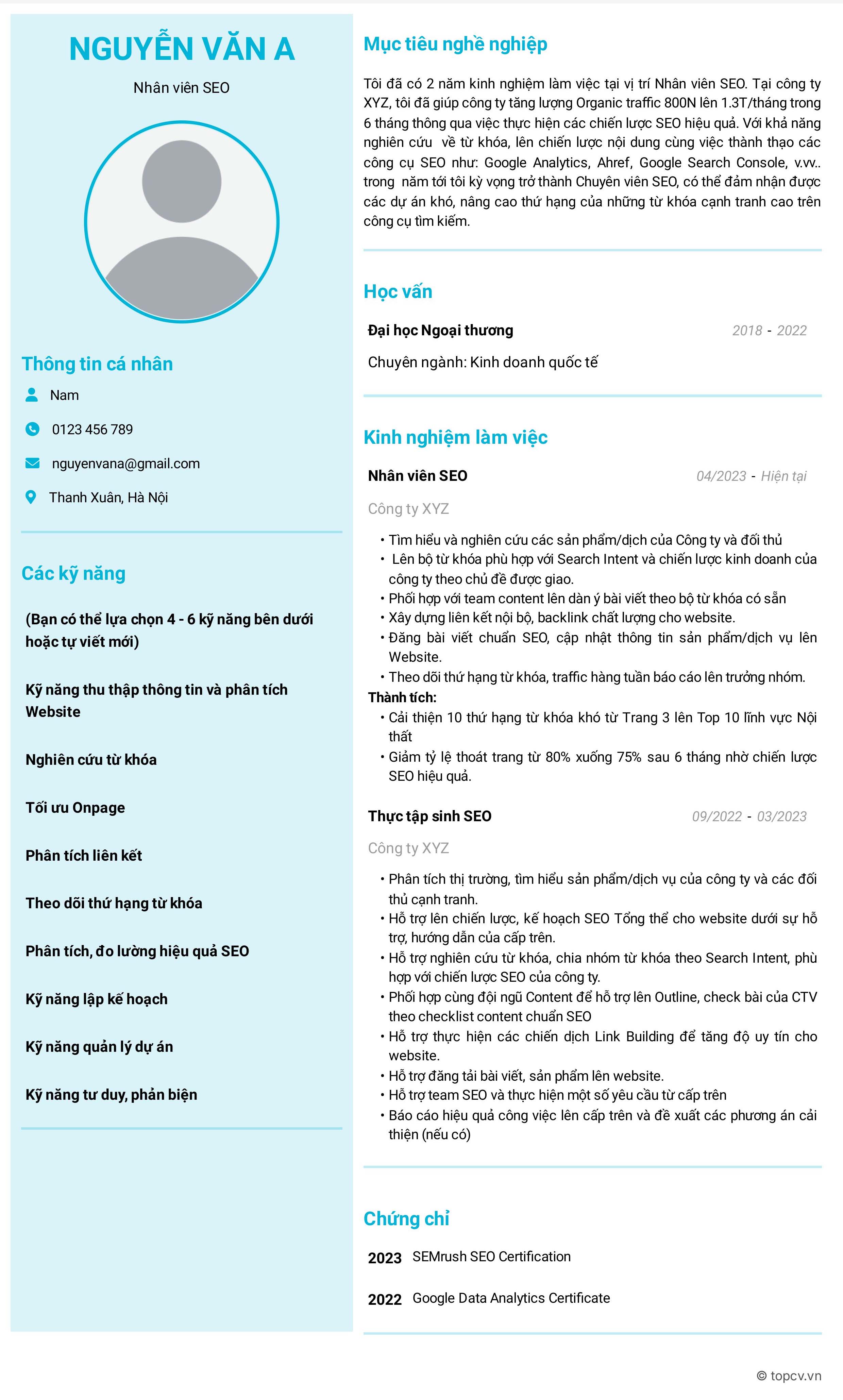 Mẫu CV SEO Marketing