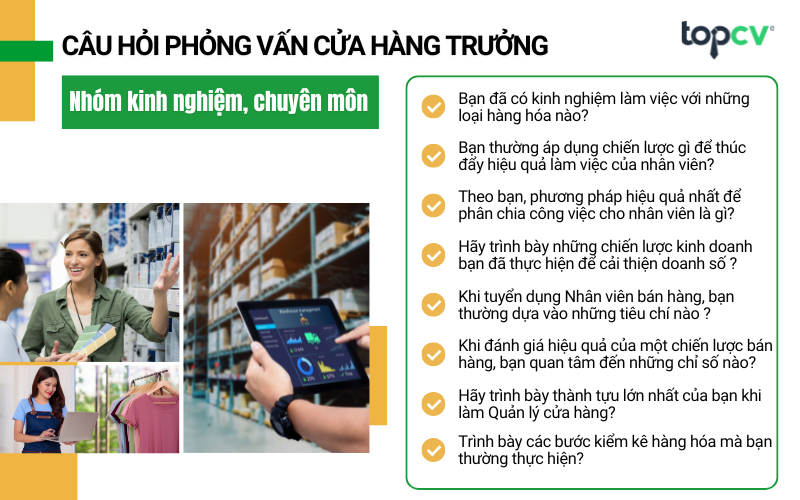 Nhóm câu hỏi phỏng vấn Cửa hàng trưởng về kinh nghiệm, chuyên môn