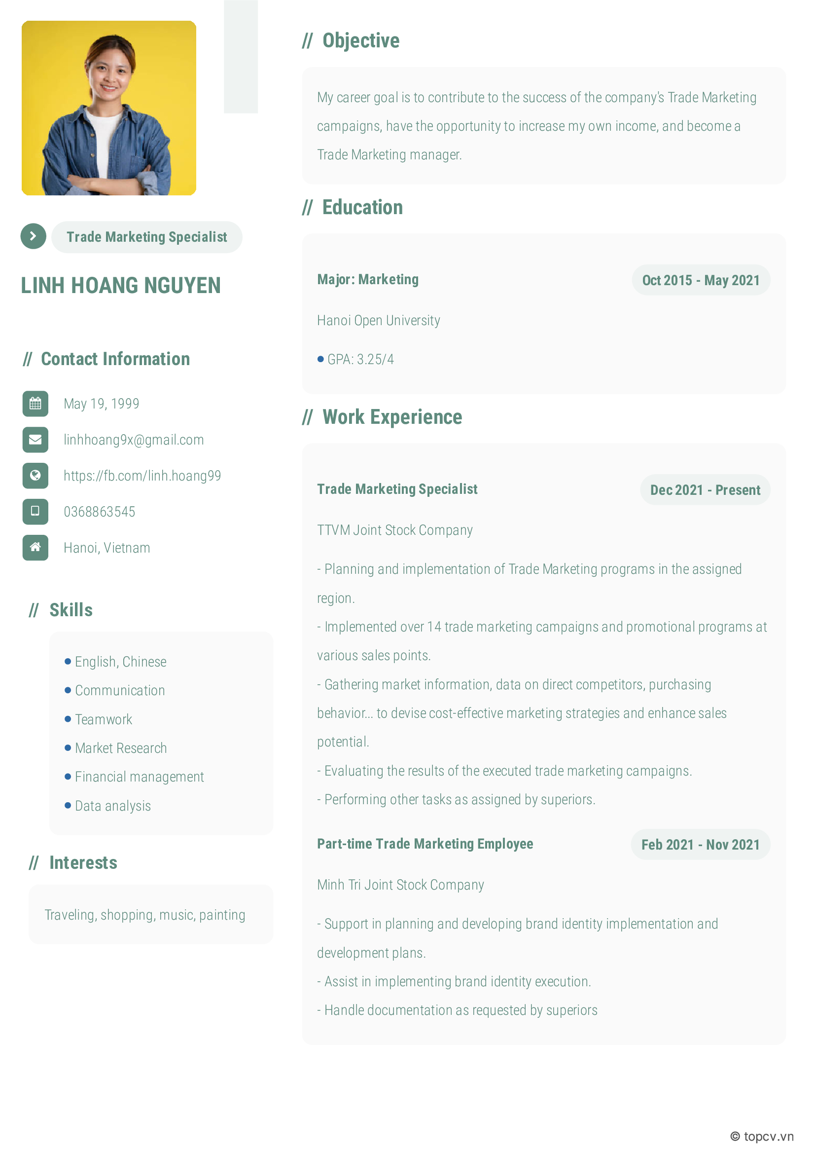 Mẫu CV Trade Marketing bằng tiếng Anh