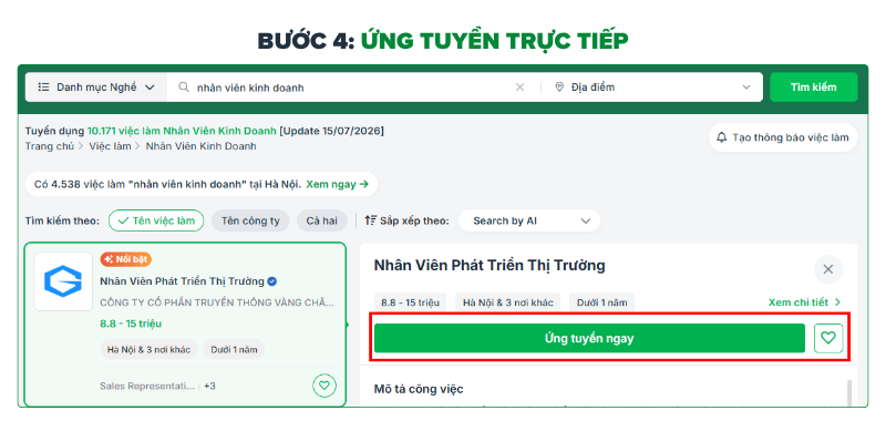 Ứng tuyển việc làm Nhân viên kinh doanh trên TopCV
