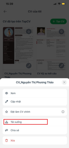 Bạn có thể tải CV về sau khi hoàn tất