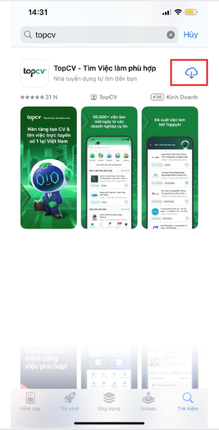 Tải ứng dụng TopCV về điện thoại từ App Store (iOS)