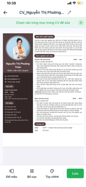 CV hoàn chỉnh được tạo trên app TopCV