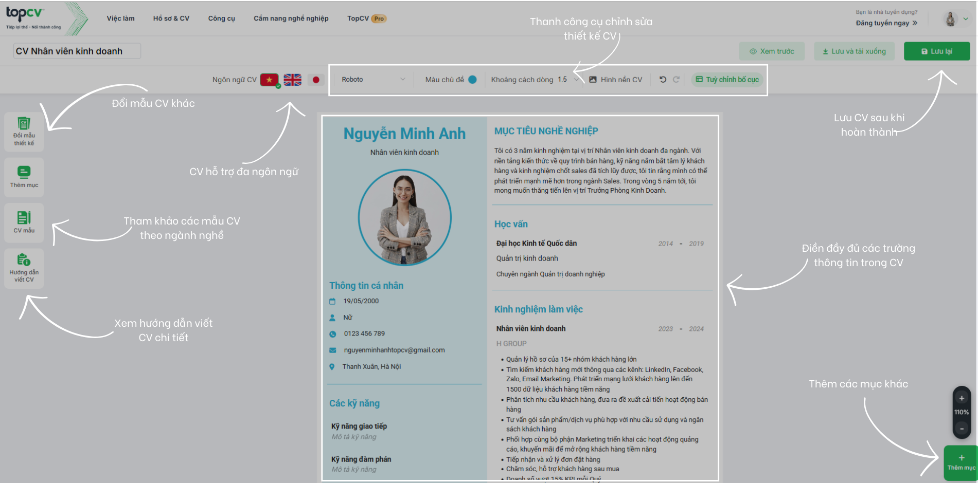 Cách tạo CV online trên TopCV