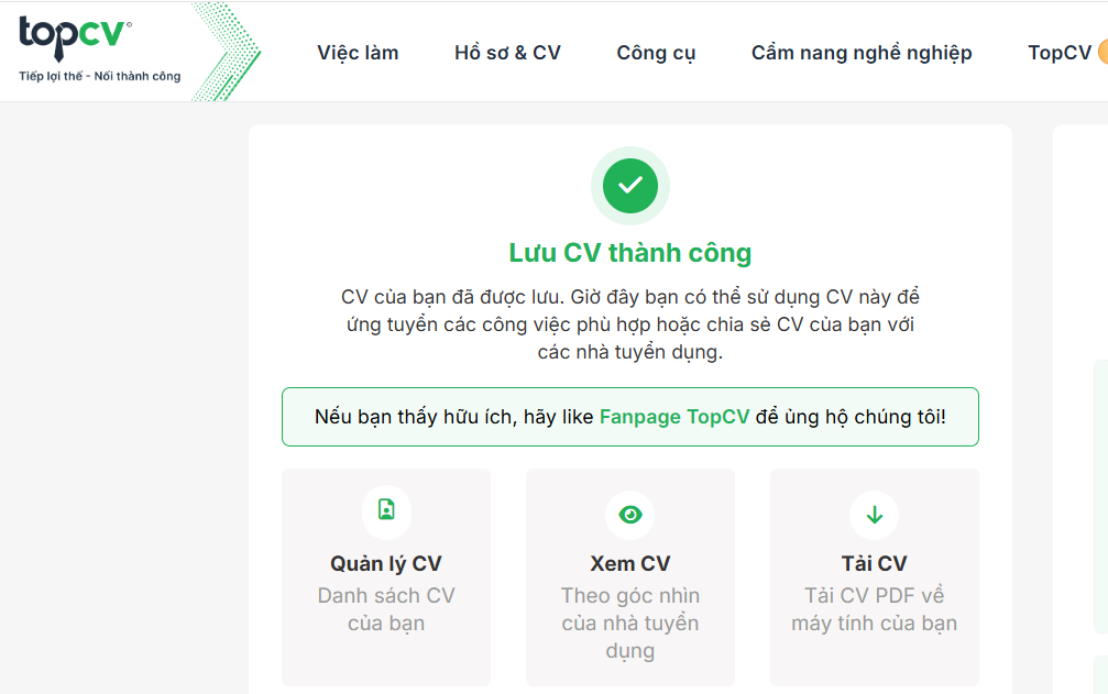Lưu CV trên TopCV