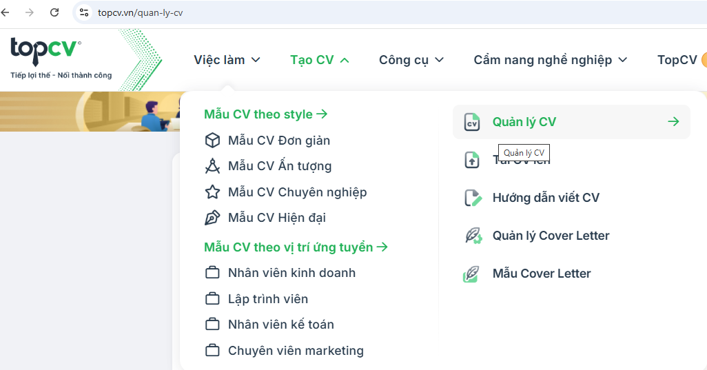 Chỉnh sửa CV trên TopCV