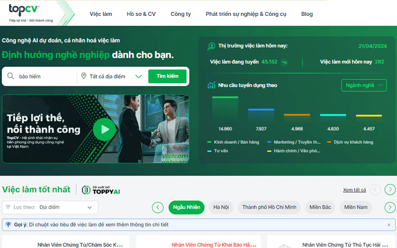 Tìm việc làm ngành bảo hiểm dễ dàng trên TopCV