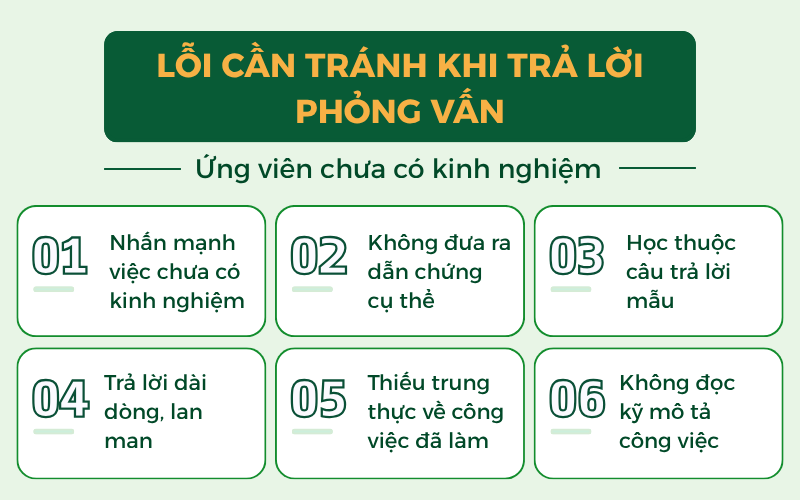 Lỗi cần tránh khi trả lời phỏng vấn dành cho ứng viên chưa có kinh nghiệm