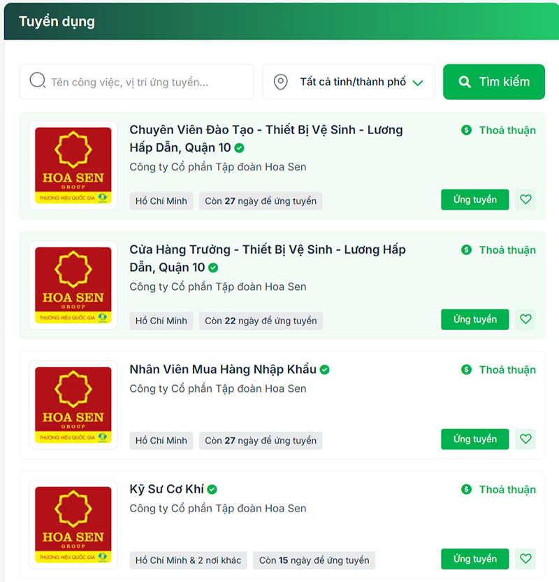Cách ứng tuyển việc làm Hoa Sen Group trên TopCV