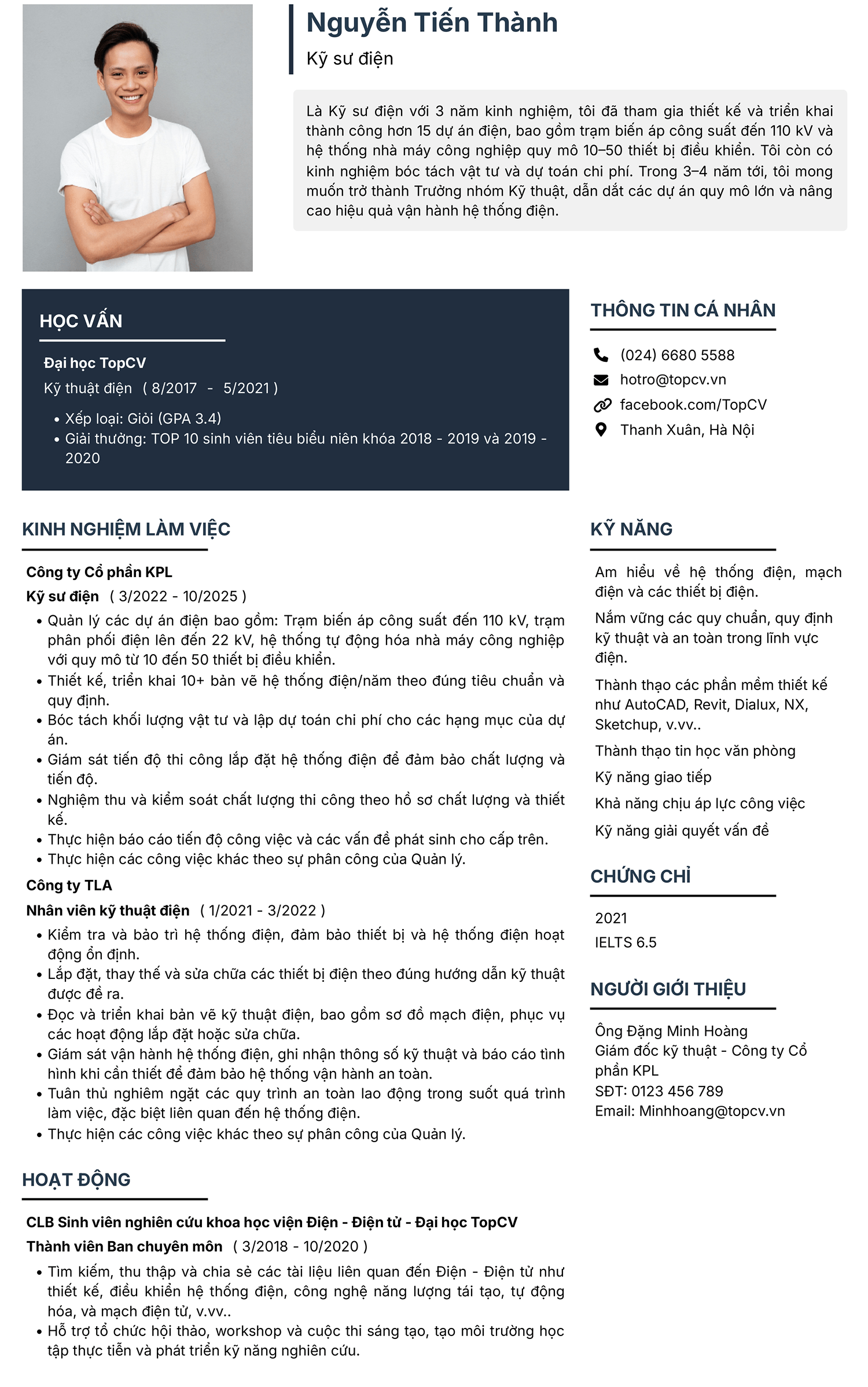 Mẫu CV Kỹ sư điện tiếng Việt