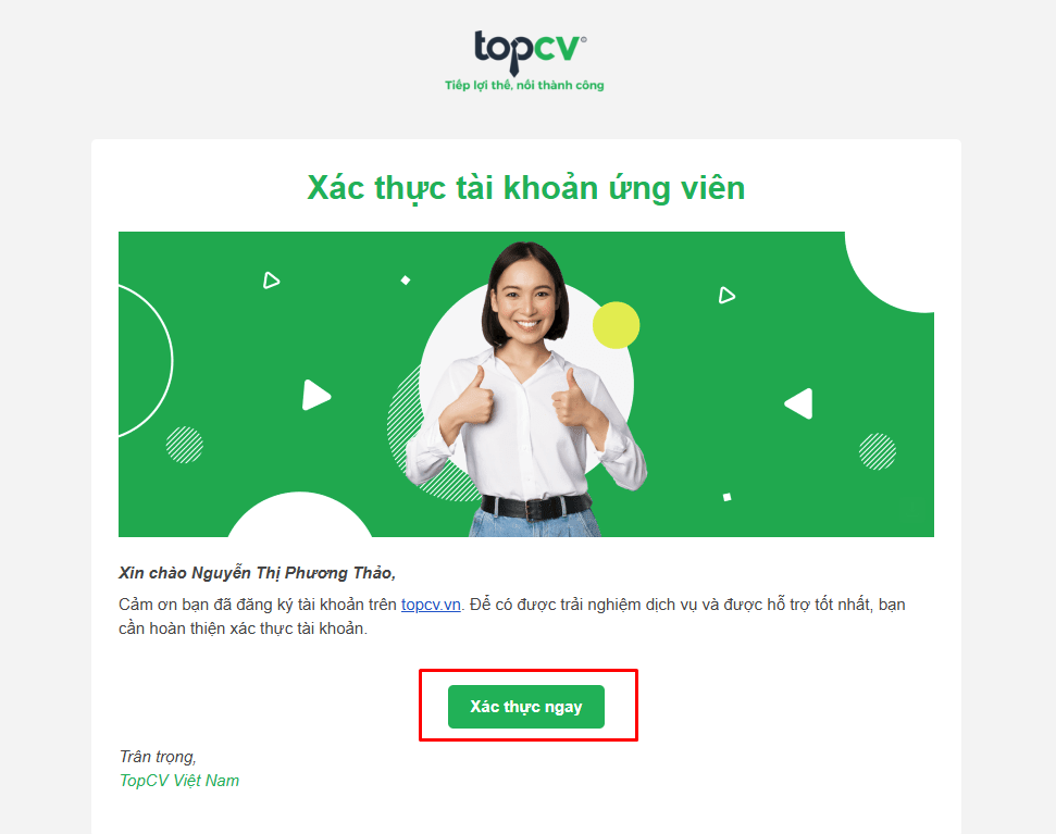 Xác thực tài khoản trên TopCV