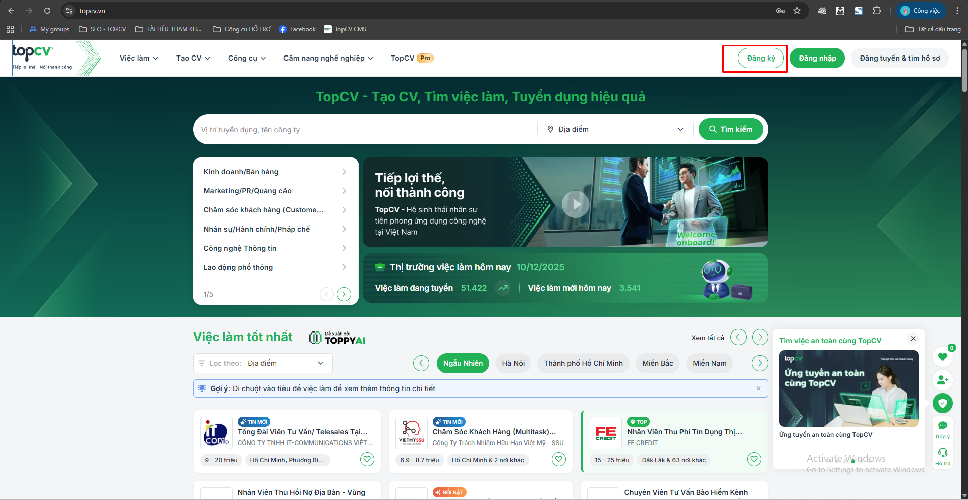 Trang chủ của TopCV