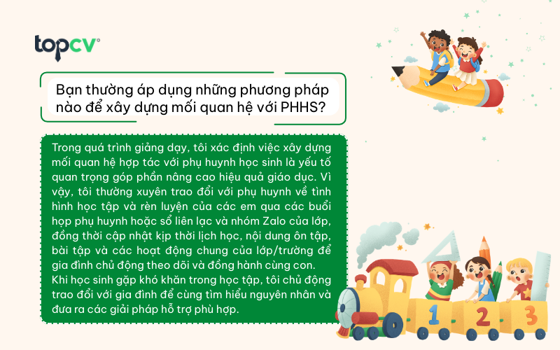 Câu hỏi phỏng vấn Giáo viên tiểu học về phương pháp xây dựng mối quan hệ với PHHS