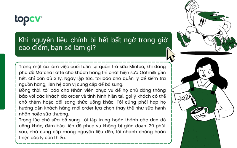 Câu hỏi phỏng vấn Nhân viên pha chế về cách xử lý tình huống bất ngờ