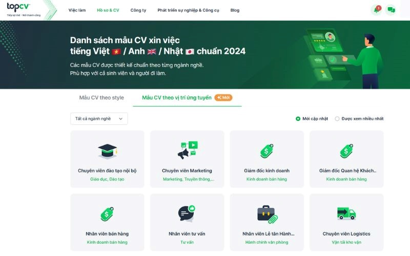 Kho mẫu CV cho từng ngành nghề khác nhau tại TopCV
