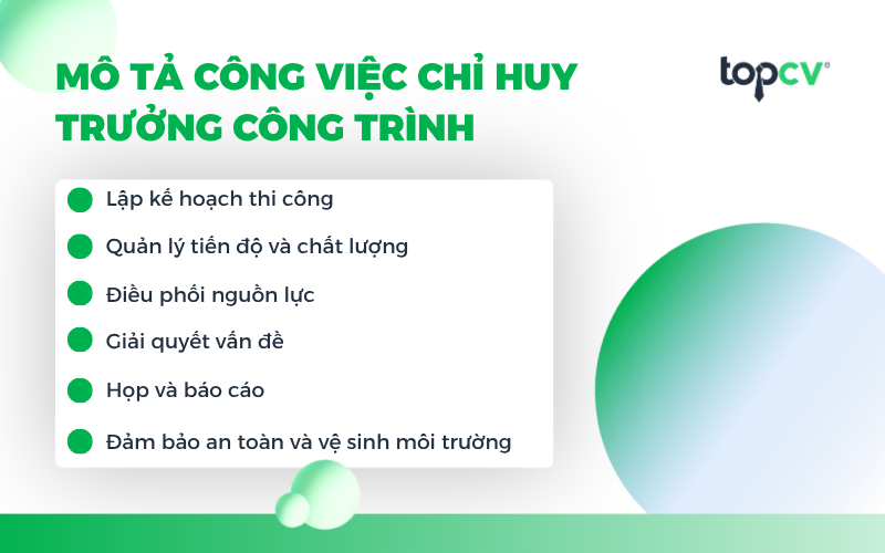 Mô tả công việc của Chỉ huy trưởng công trình
