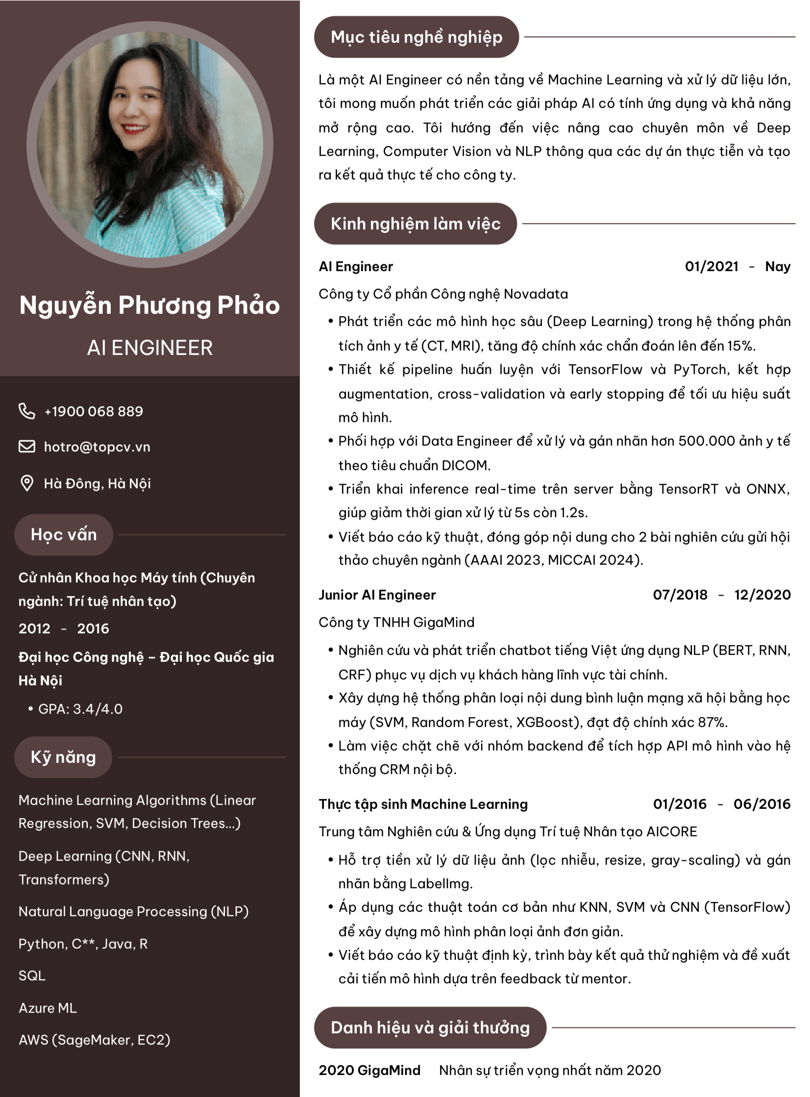 Mẫu CV AI Engineer ấn tượng