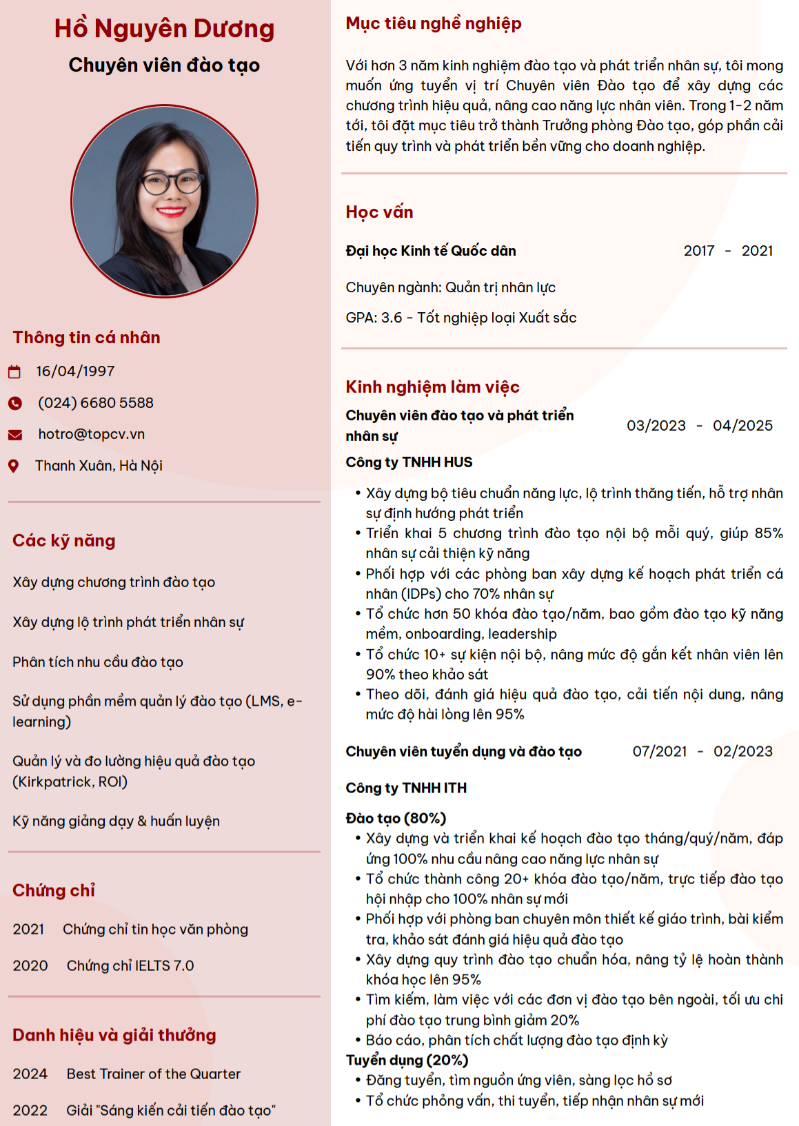 CV Chuyên viên đào tạo