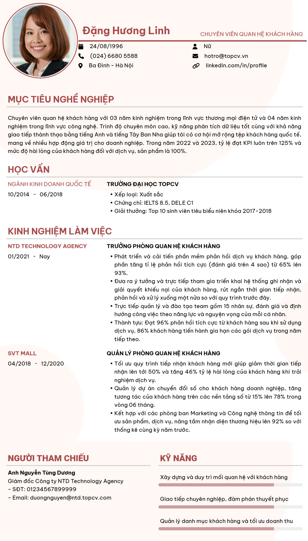 Mẫu CV chuyên viên quan hệ khách hàng