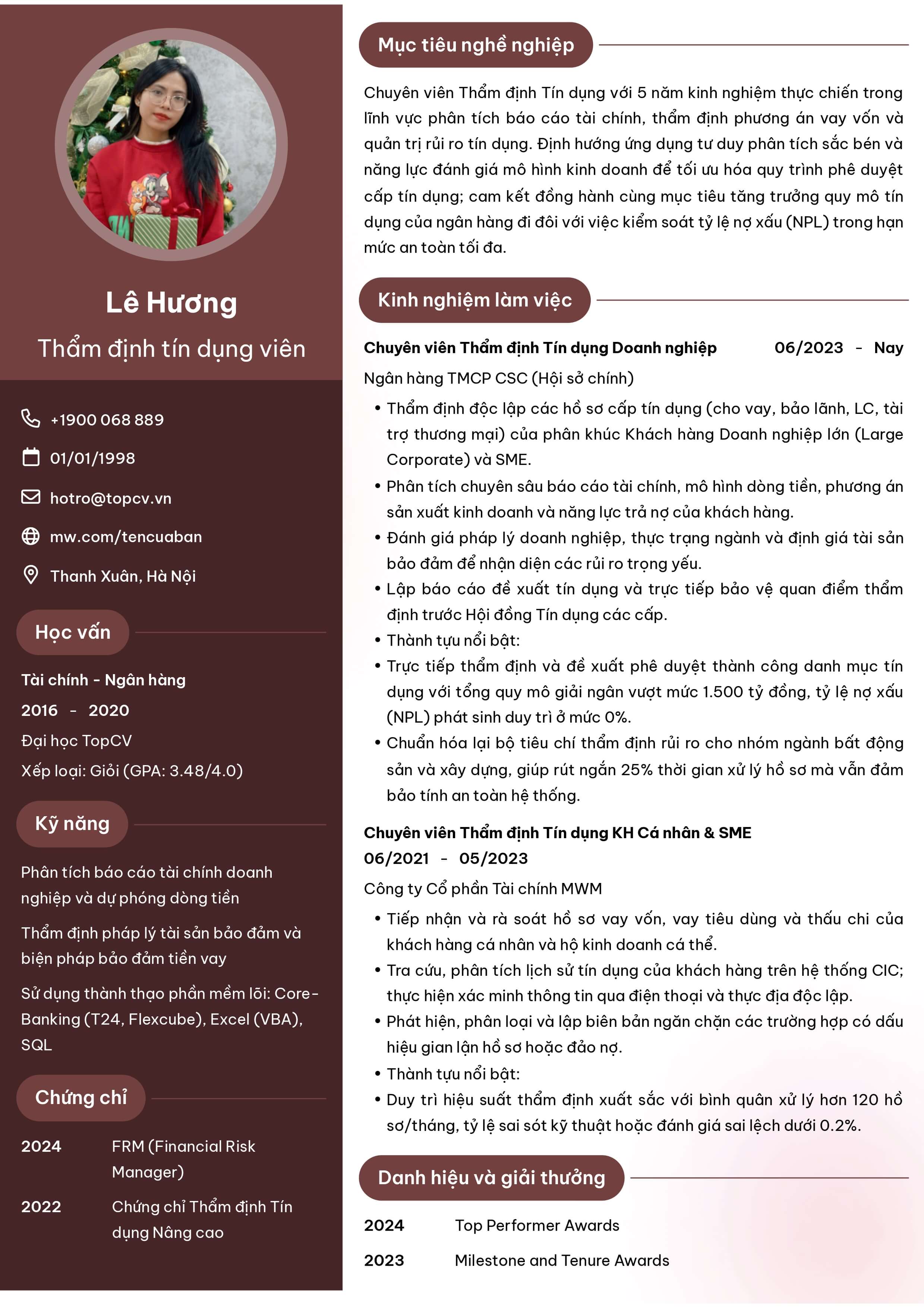mau cv chuyen vien tham dinh tin dung