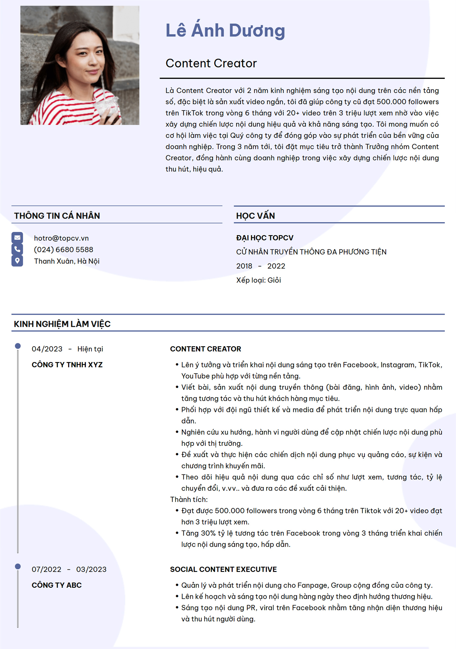 Mẫu CV Content Creator chuyên nghiệp