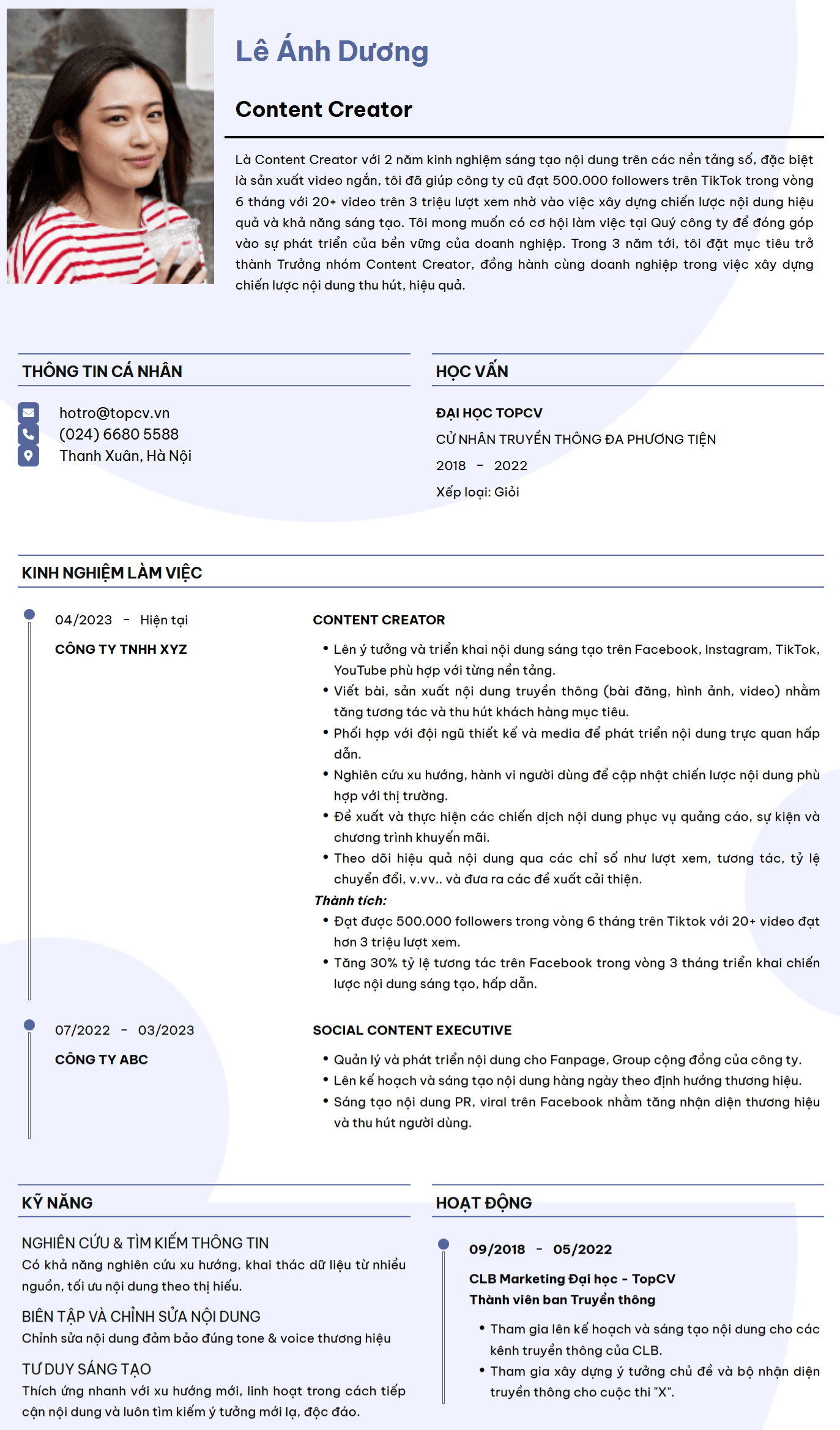 Mẫu CV Content Creator