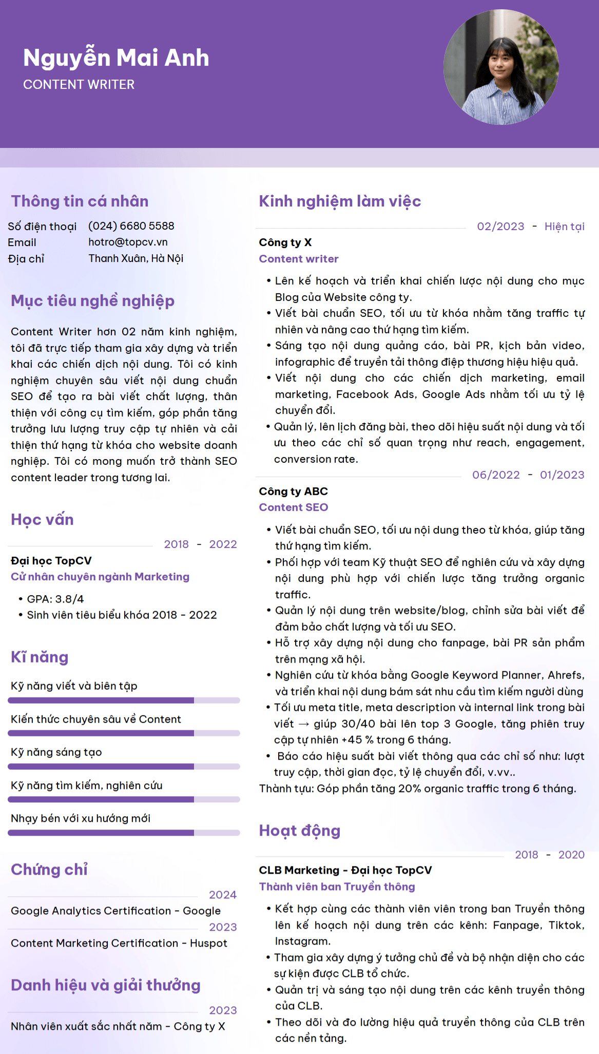 Mẫu CV Content Writer