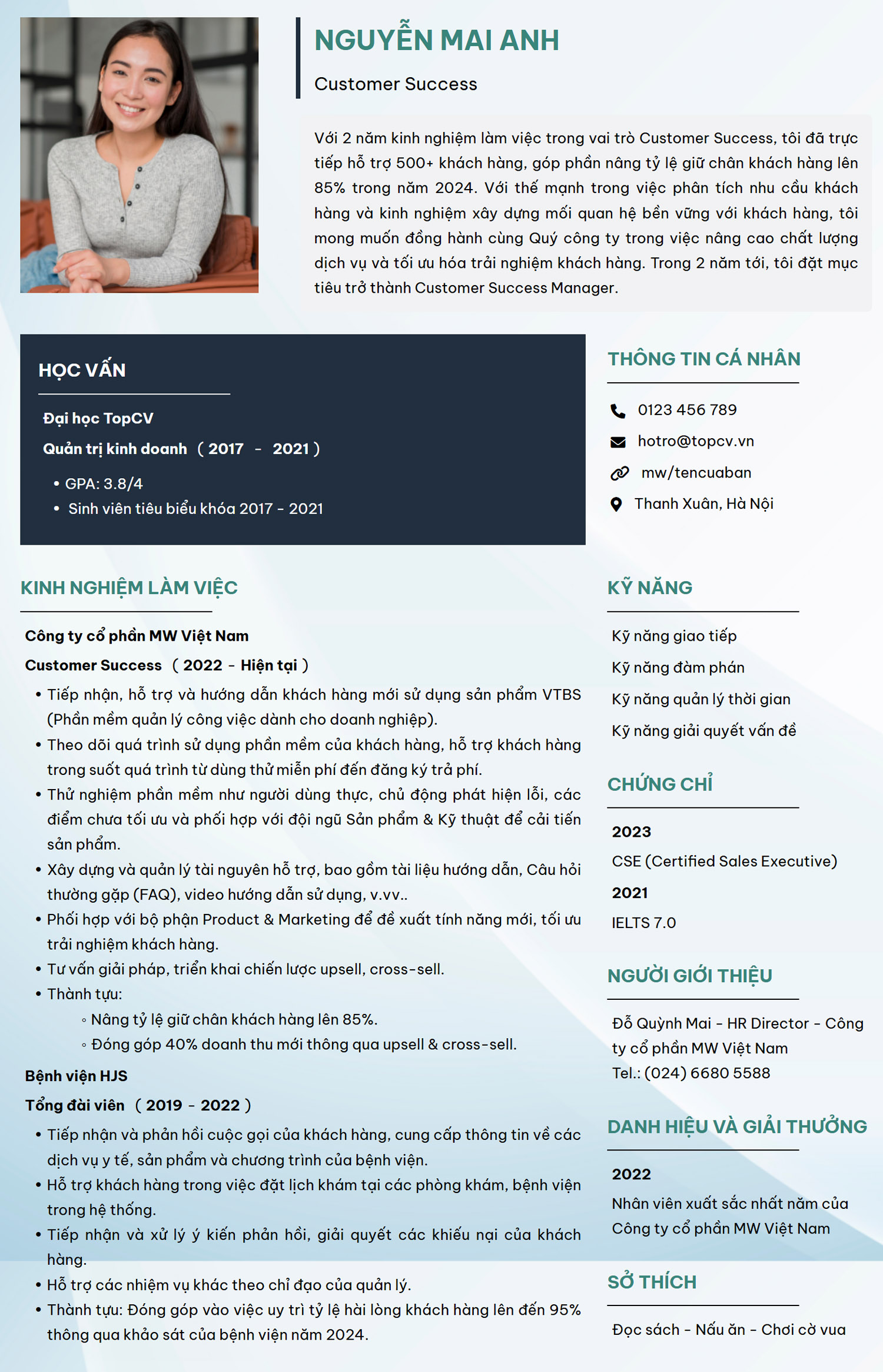 Mẫu CV Customer Success chuẩn, chuyên nghiệp