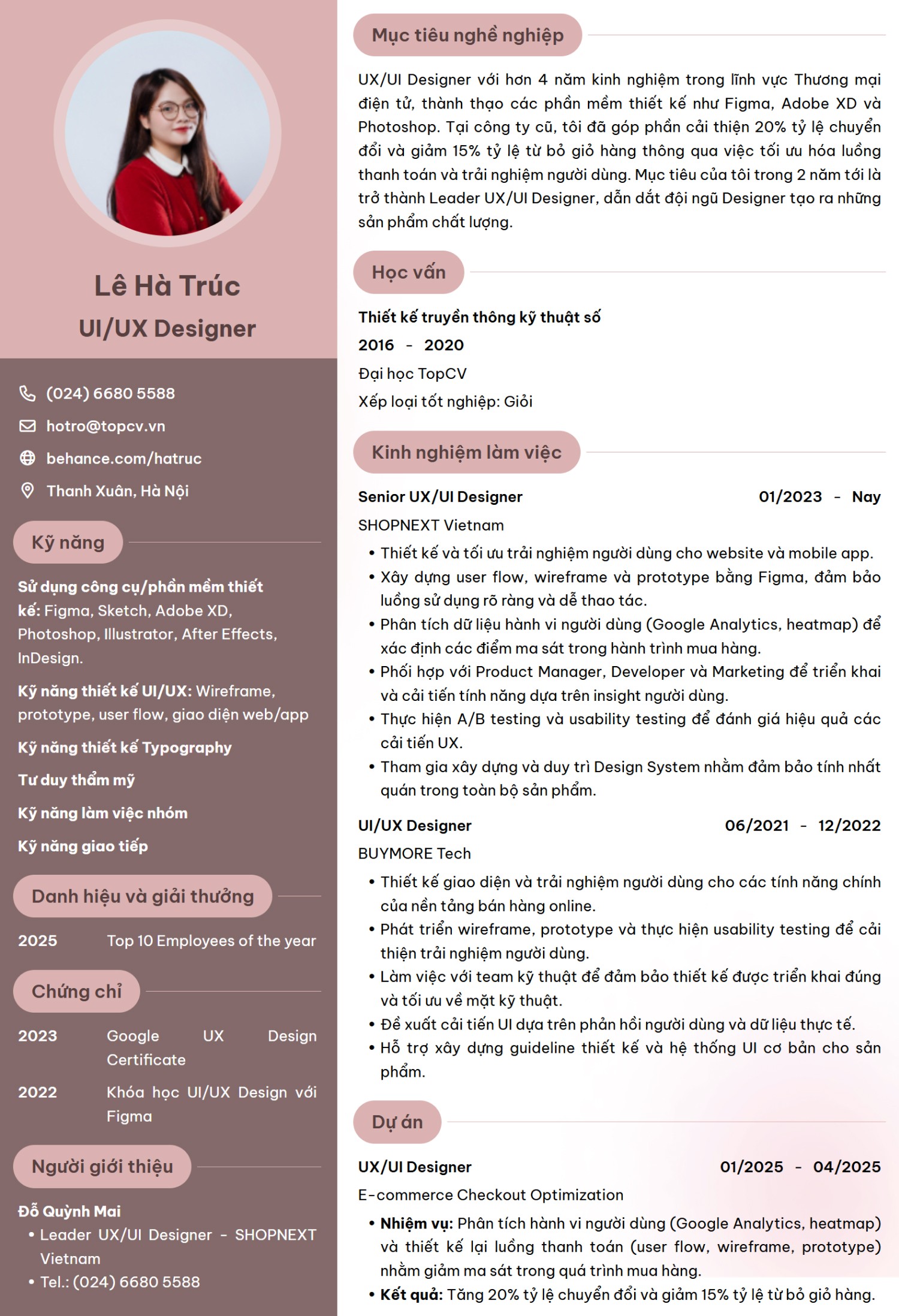 Mẫu CV UI UX Designer nối bật trên TopCV