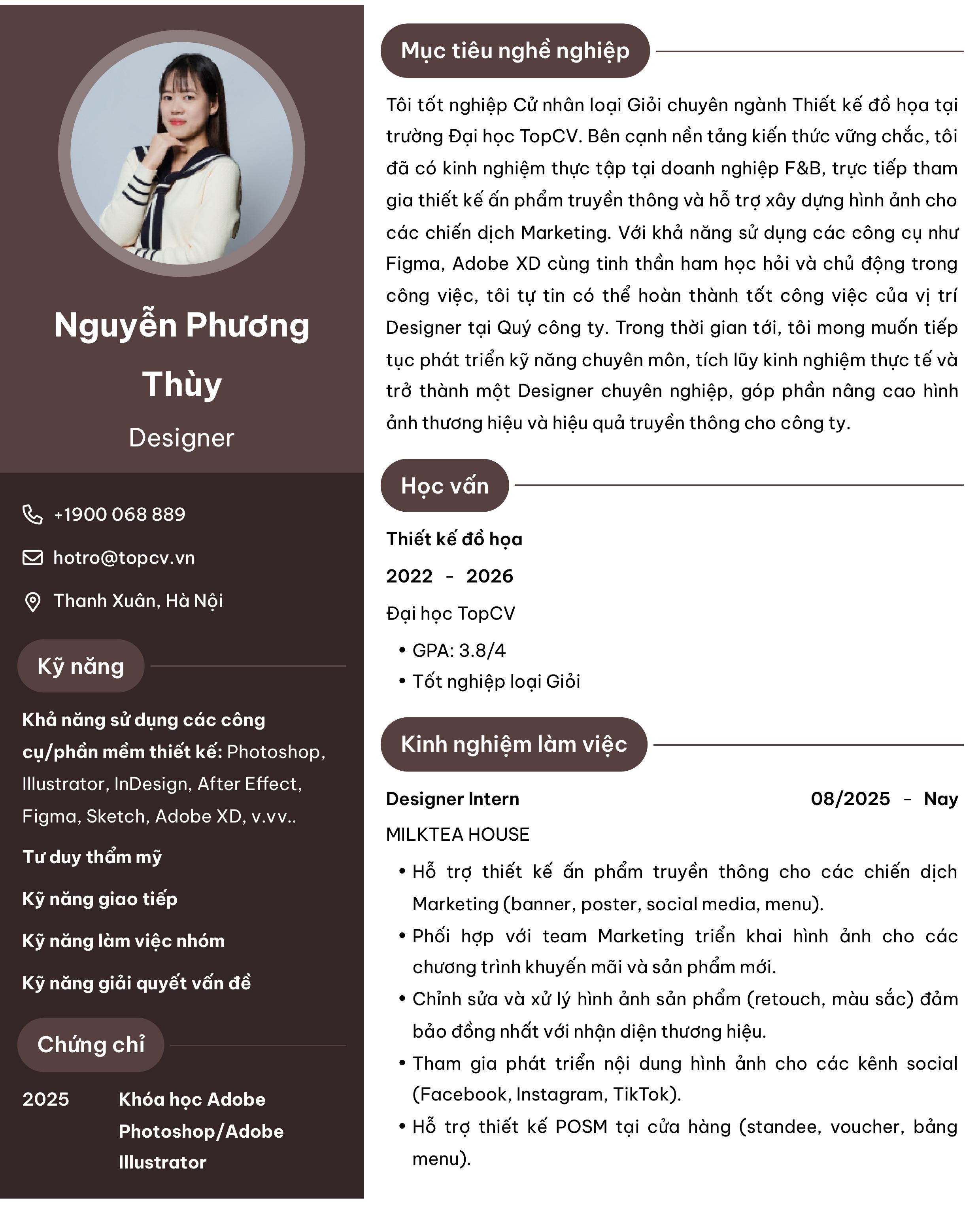 Mẫu CV Designer dành cho ứng viên chưa có kinh nghiệm