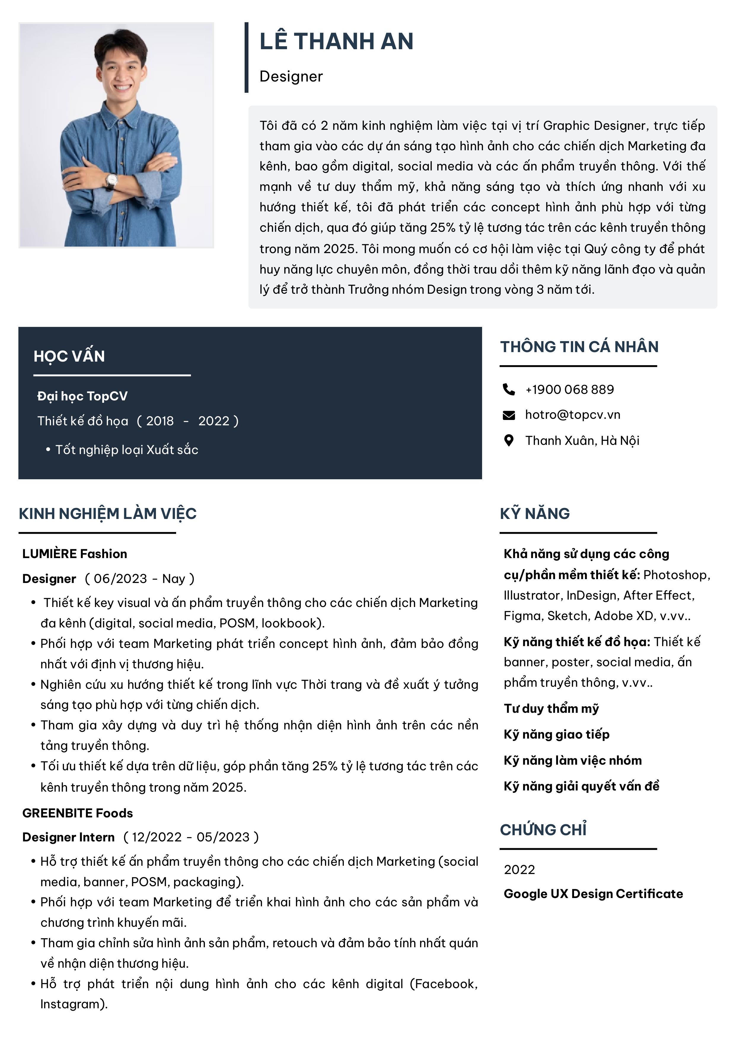 Mẫu CV Designer dành cho ứng viên đã có kinh nghiệm
