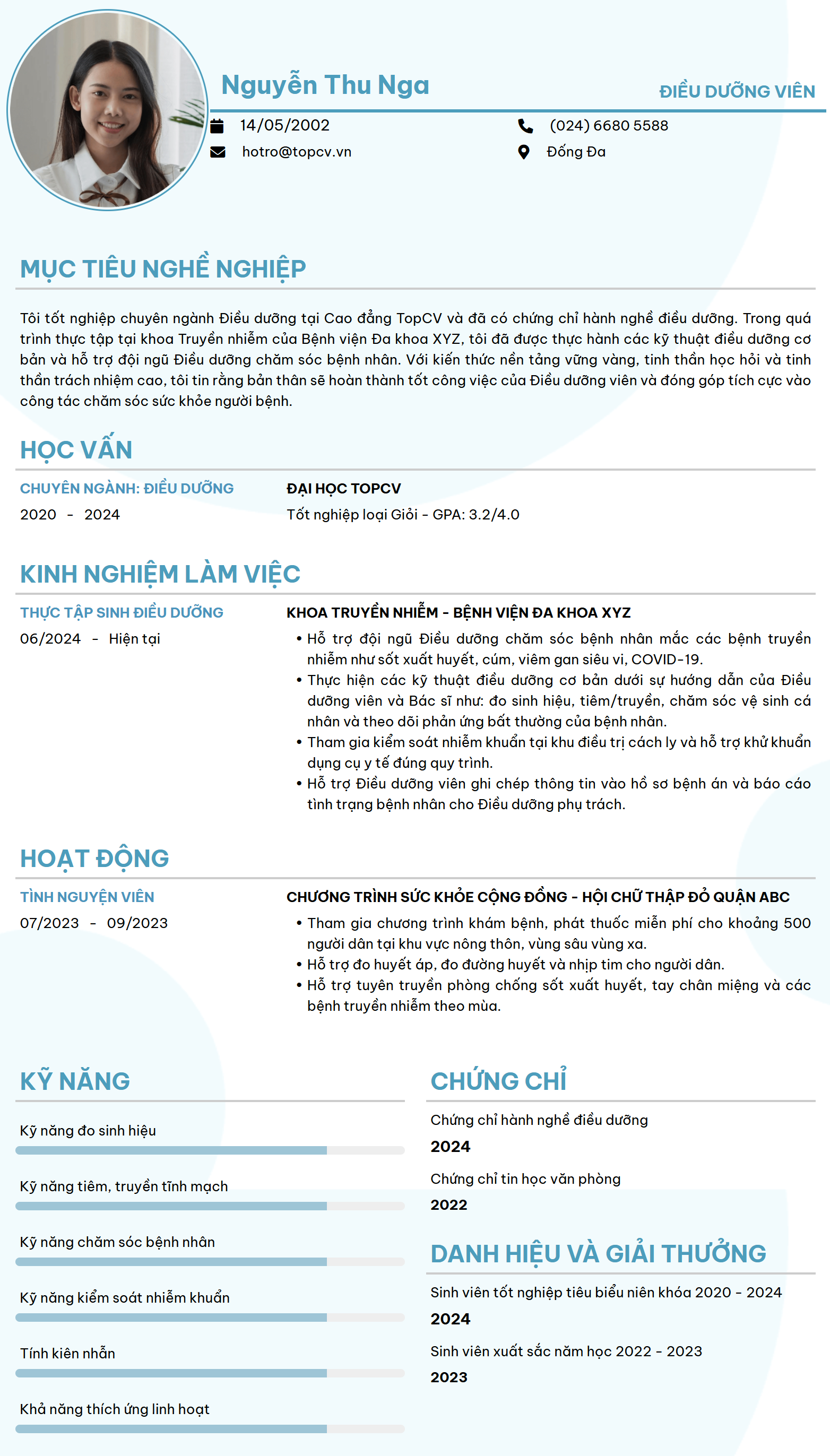 Mẫu CV điều dưỡng cho người mới ra trường