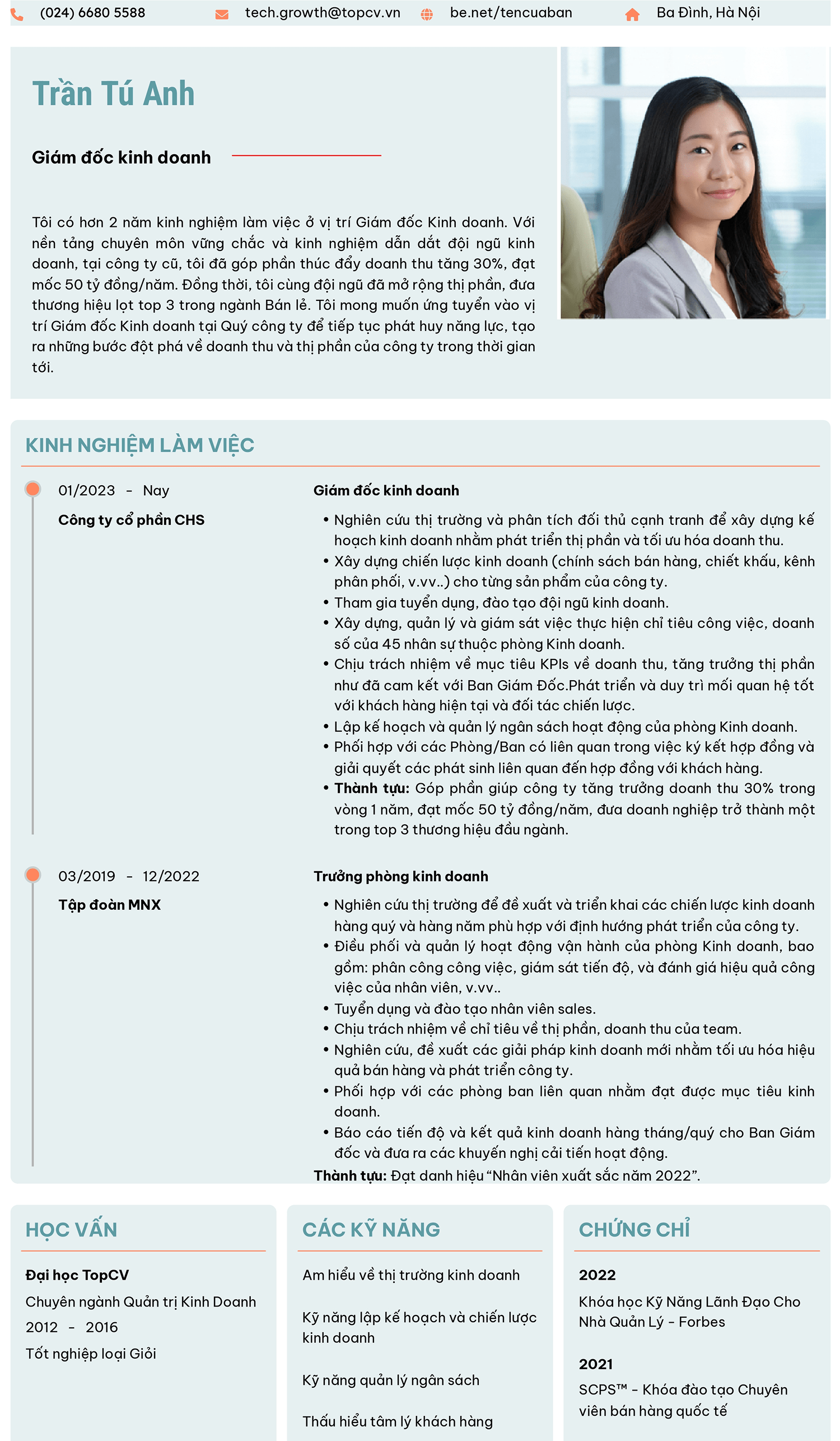 CV Giám đốc kinh doanh