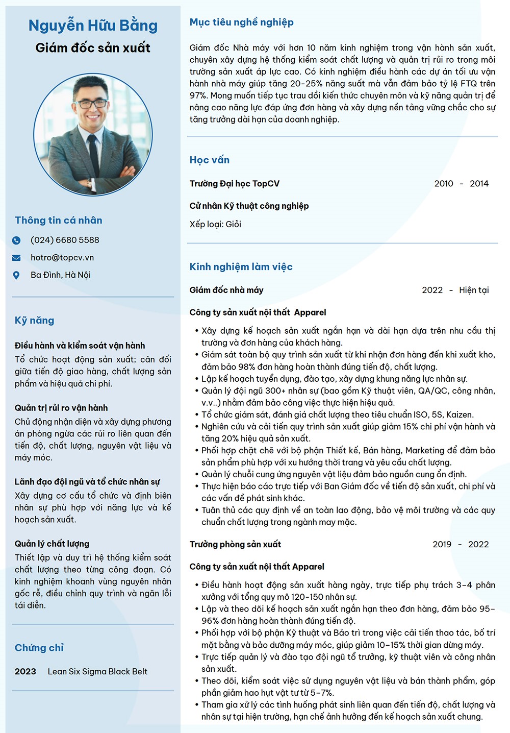Tham khảo mẫu CV Giám đốc sản xuất ấn tượng