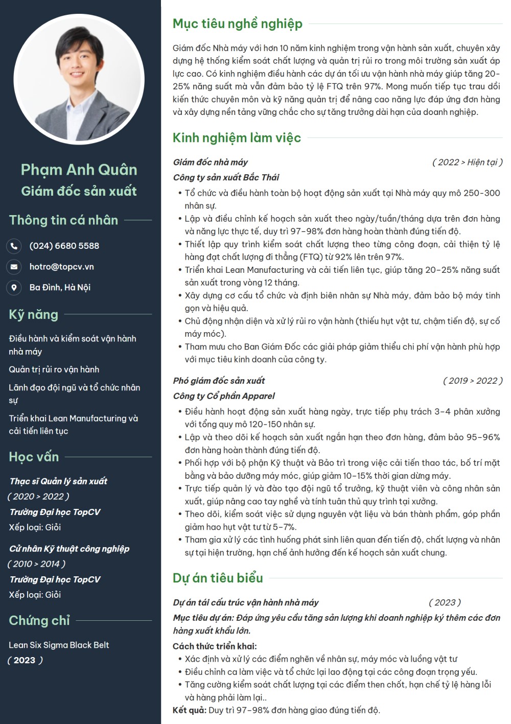 Tham khảo mẫu CV Giám đốc sản xuất chuyên nghiệp