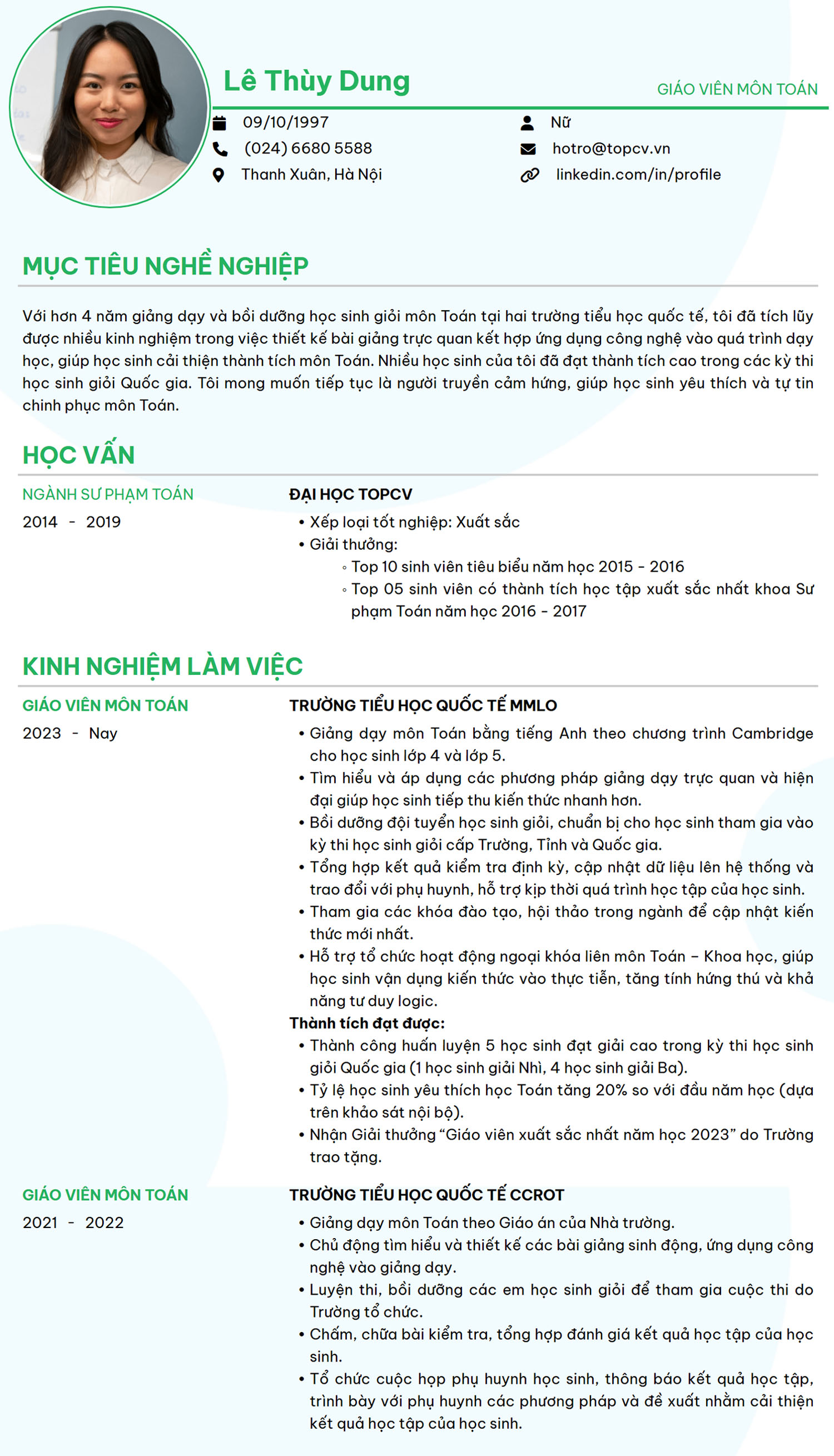 Mẫu CV Giáo viên