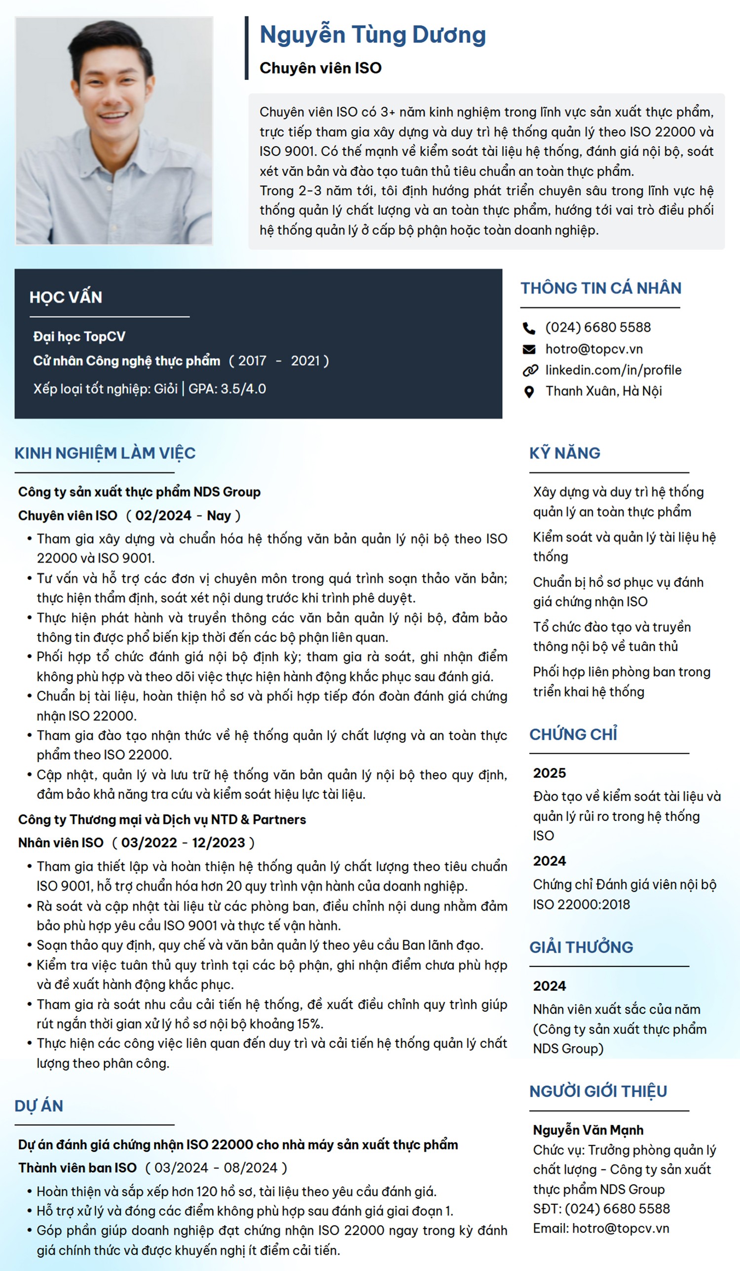 CV Nhân viên ISO