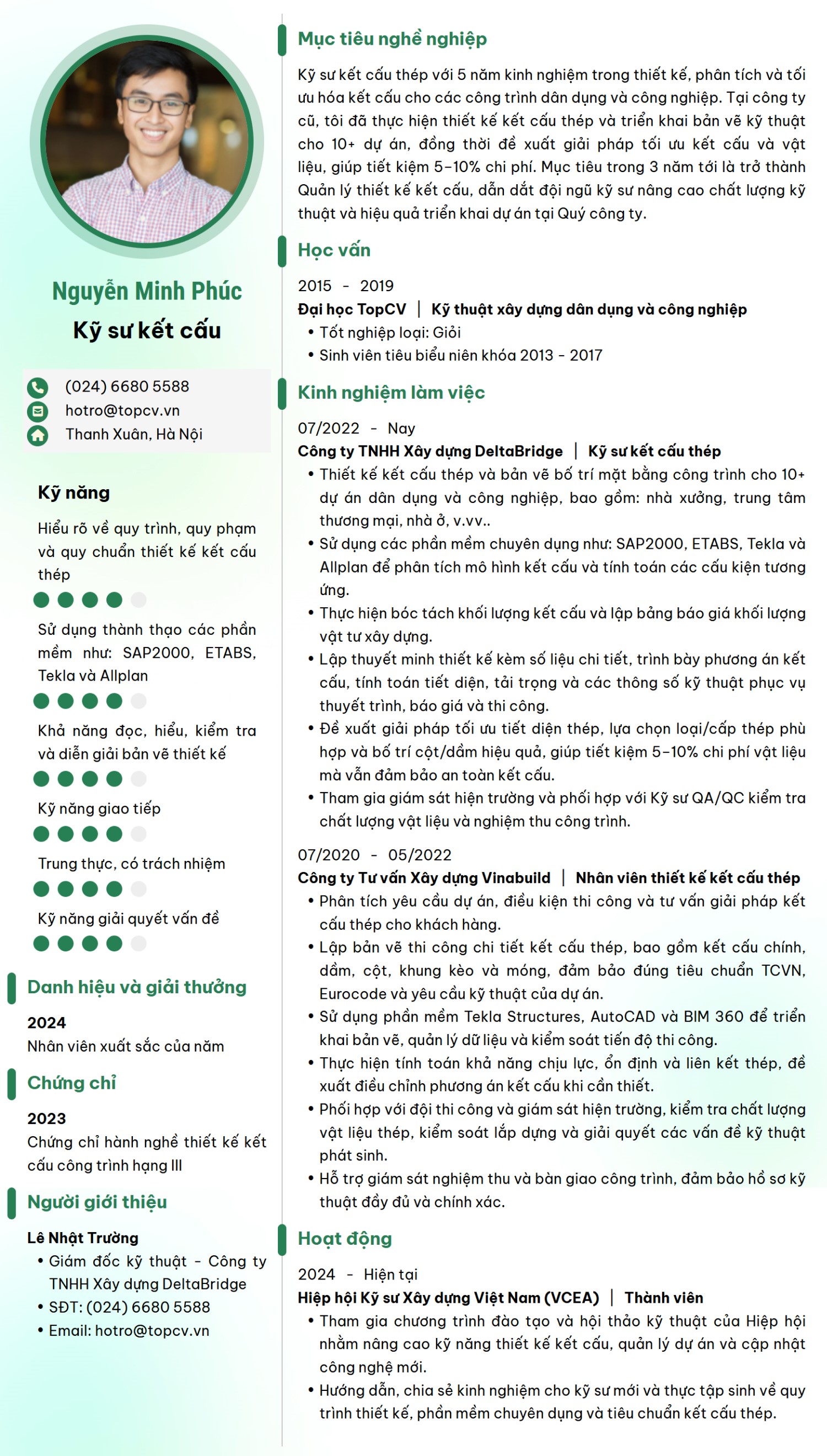 Mẫu CV Kỹ sư kết cấu chuyên nghiệp trên TopCV