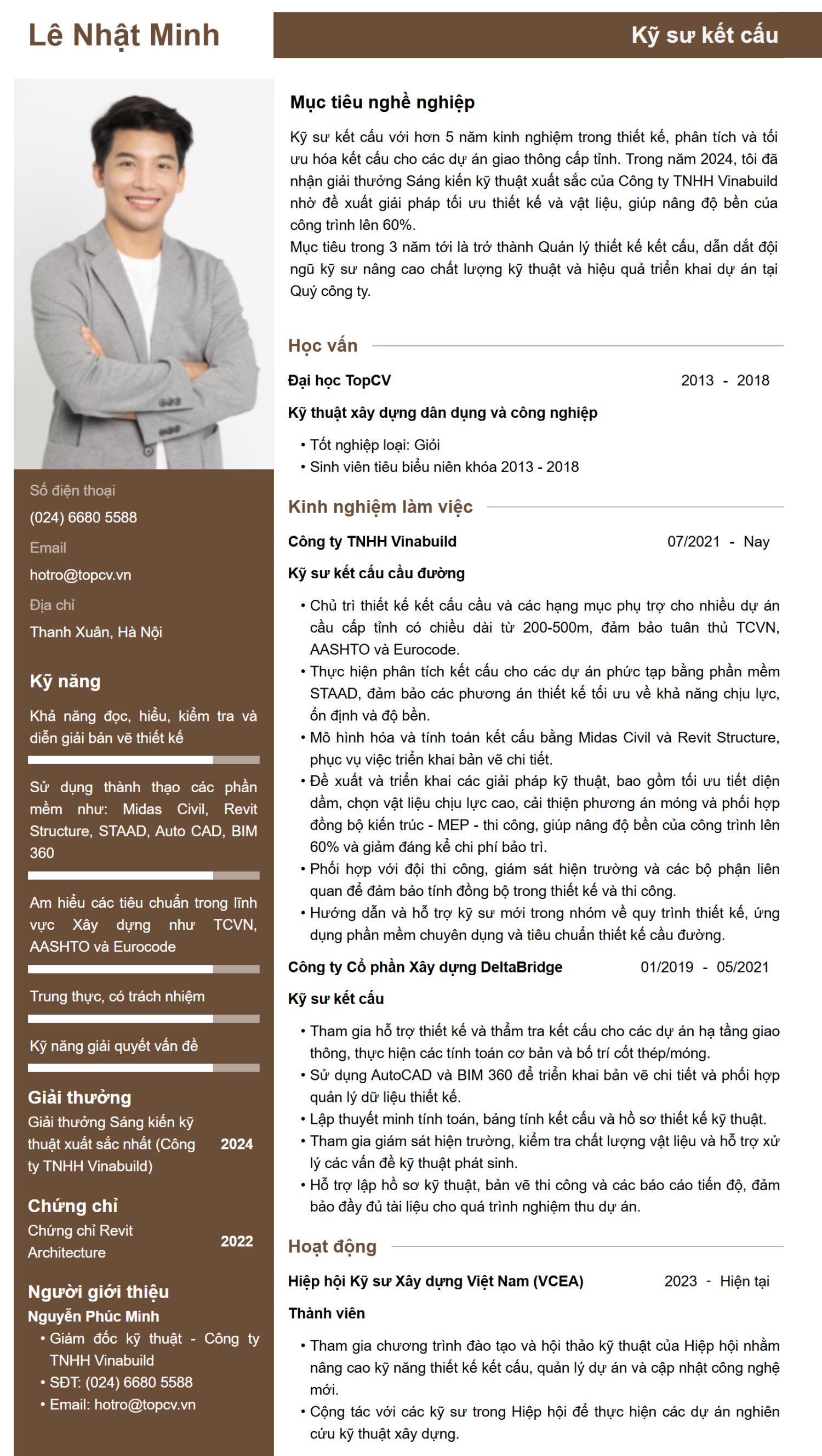 Mẫu CV Kỹ sư kết cấu đơn giản trên TopCV