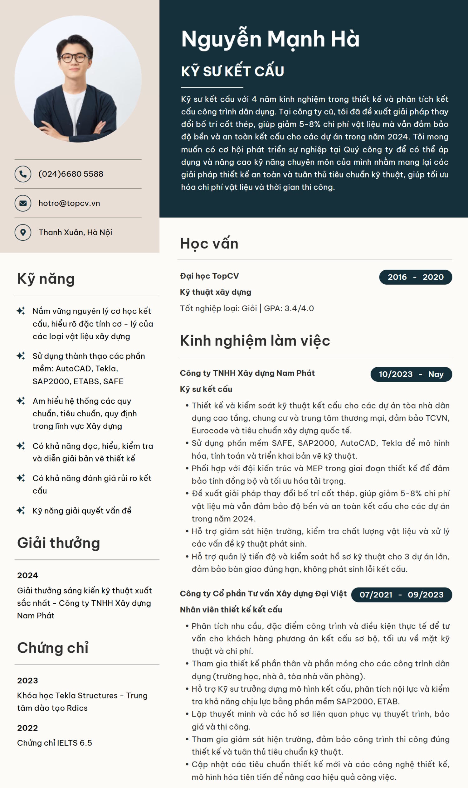Mẫu CV Kỹ sư kết cấu hiện đại trên TopCV