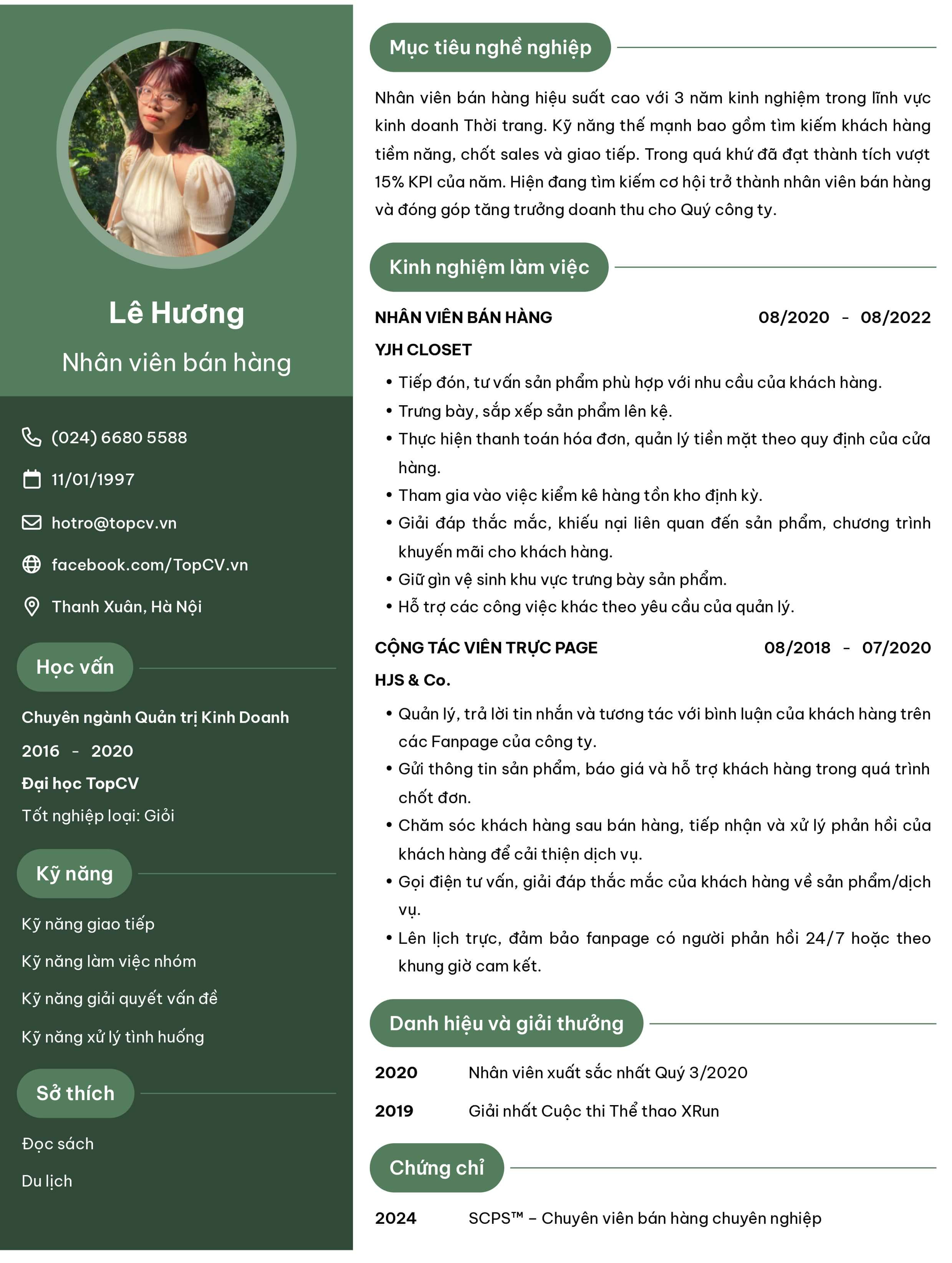 Mẫu CV Nhân viên bán hàng
