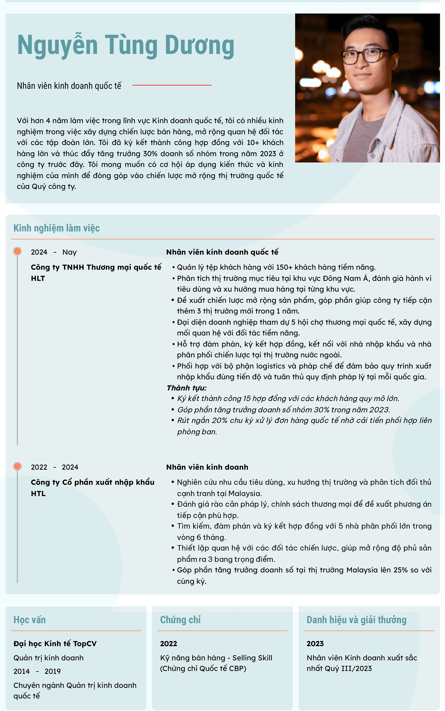CV Nhân viên kinh doanh quốc tế