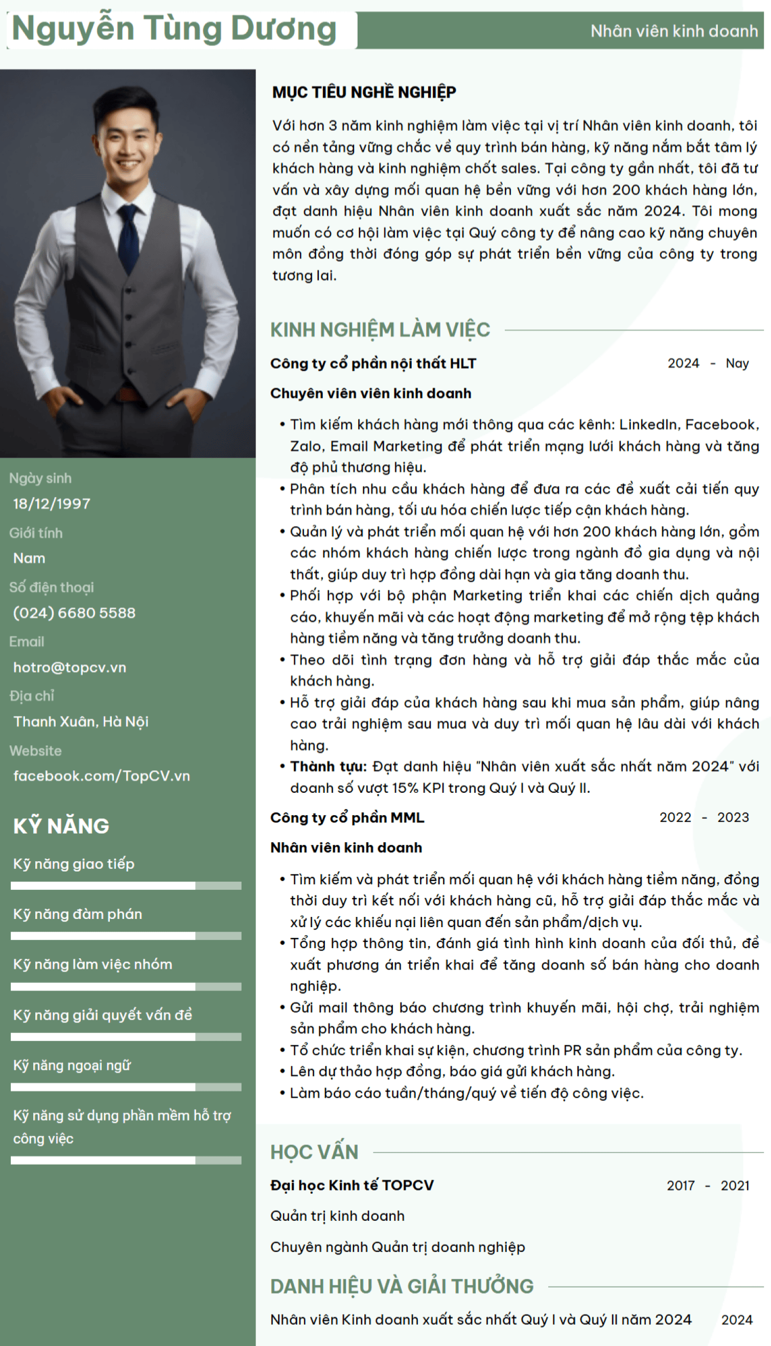 Tham khảo mẫu CV Nhân viên kinh doanh trên TopCV
