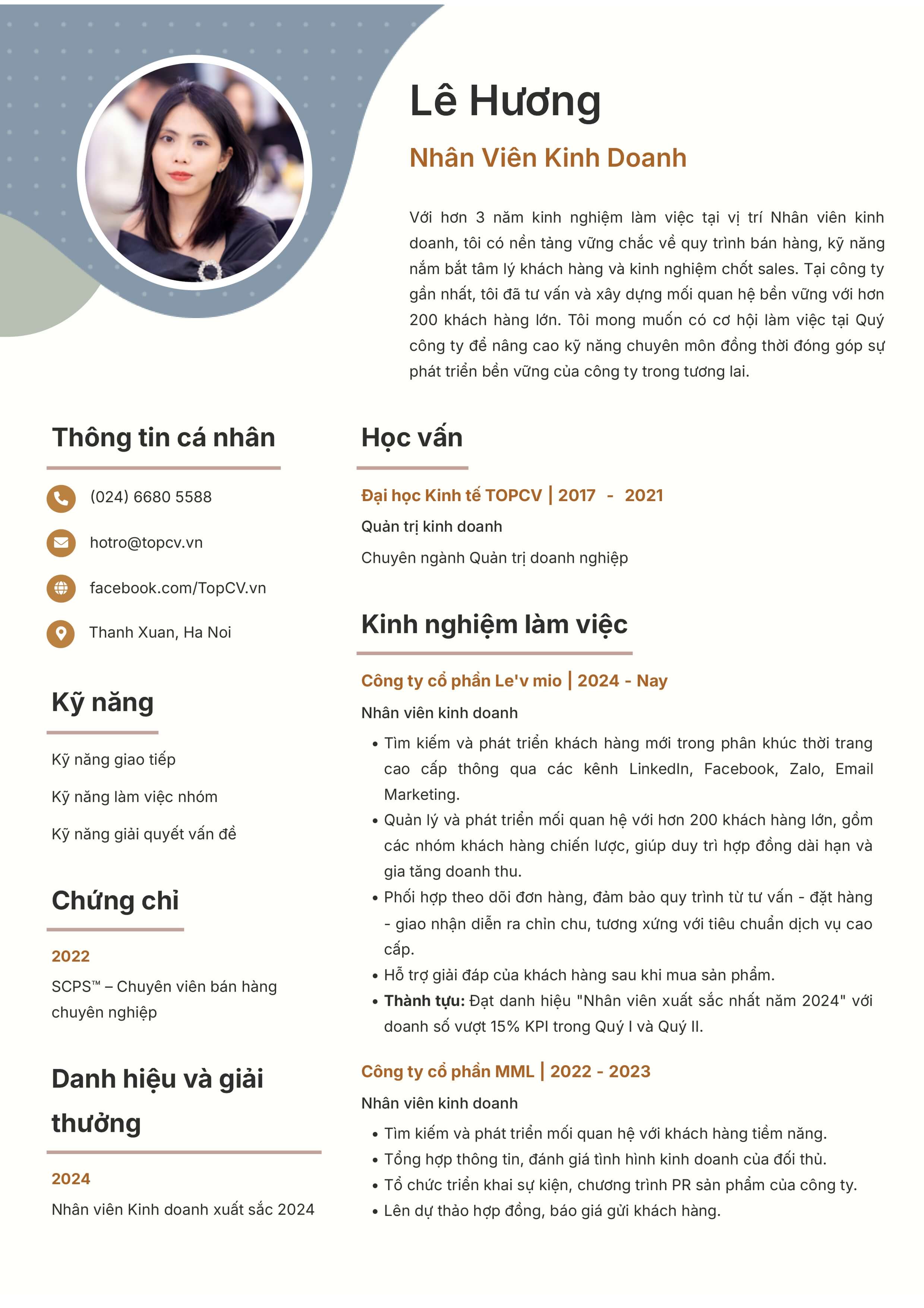 Mẫu CV Nhân viên kinh doanh sáng tạo
