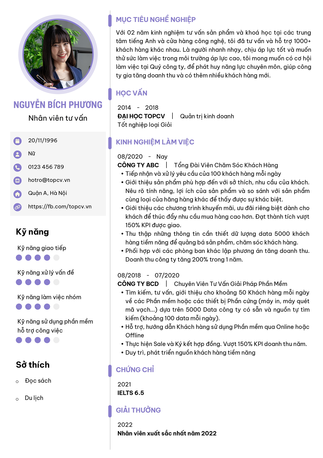 Mẫu CV Nhân viên tư vấn