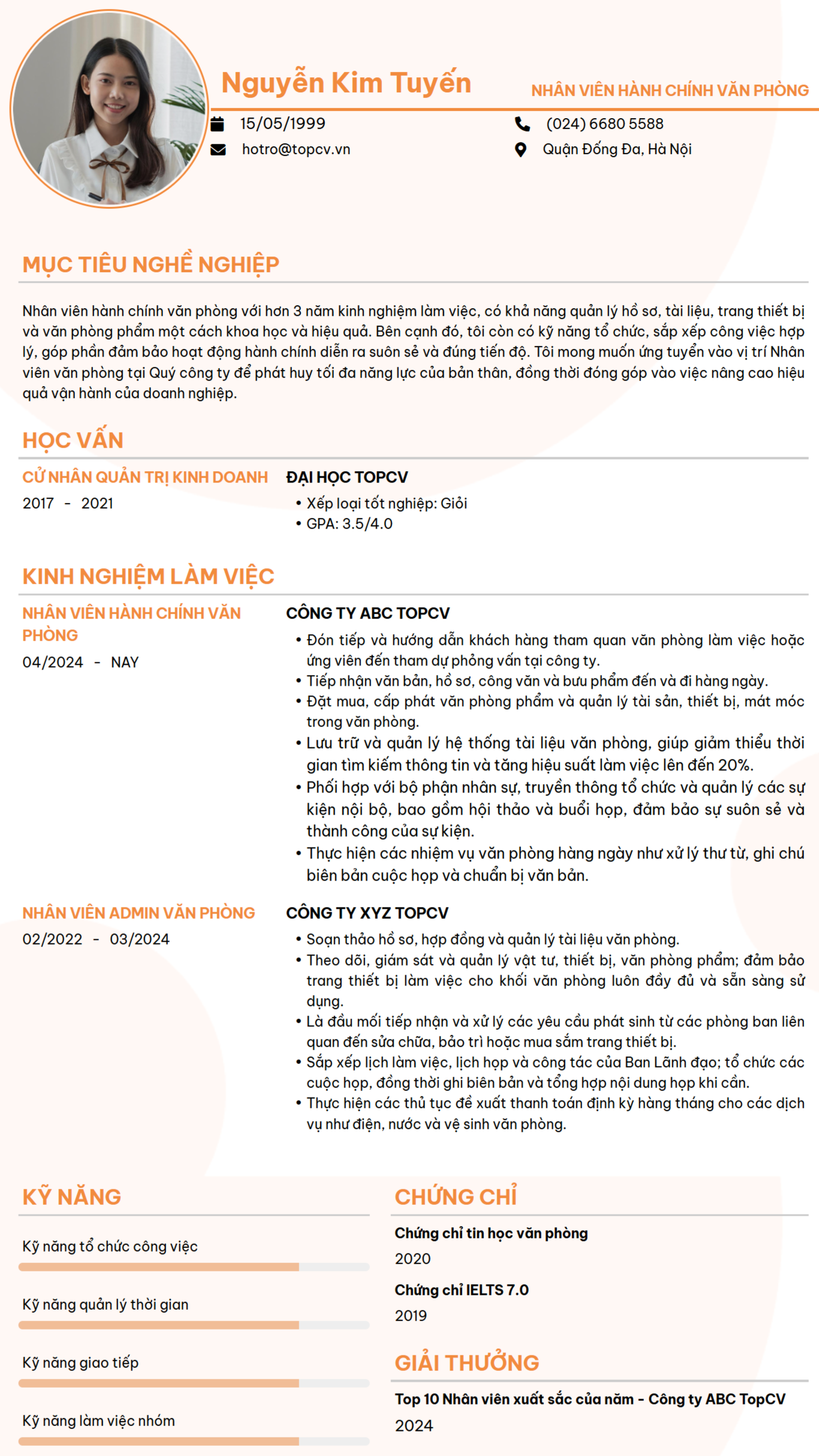 Mẫu CV Nhân viên văn phòng 