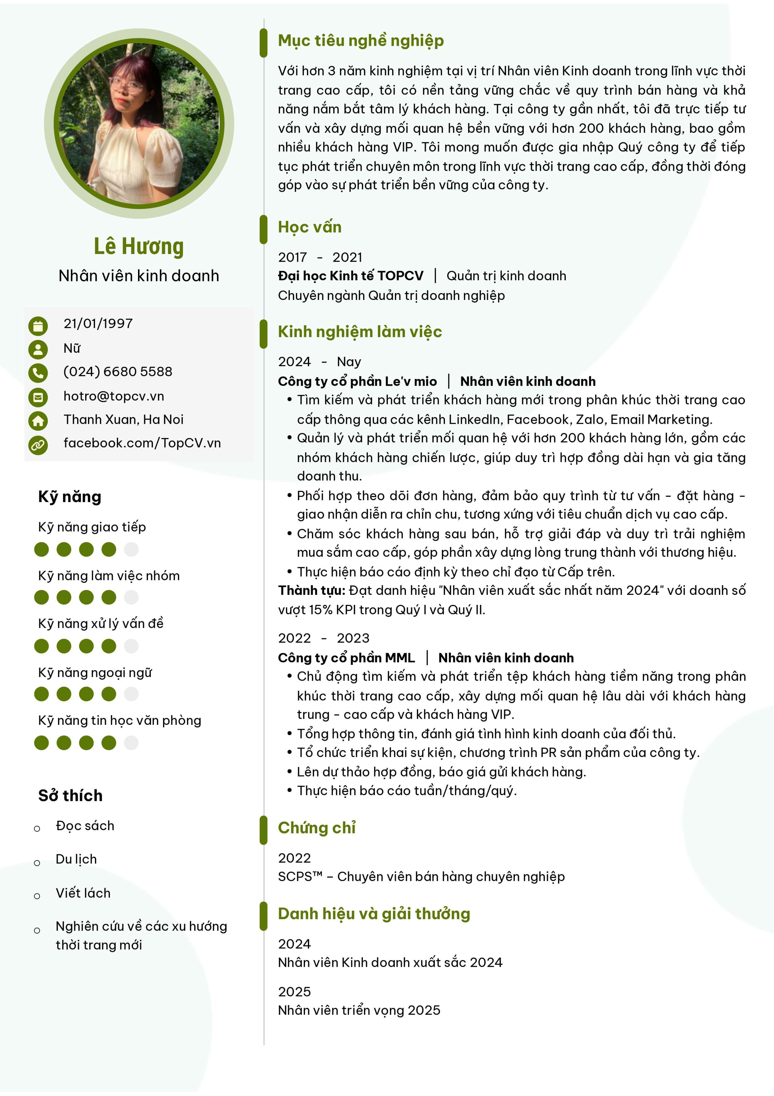Mẫu CV Nhân viên kinh doanh Ấn tượng 4
