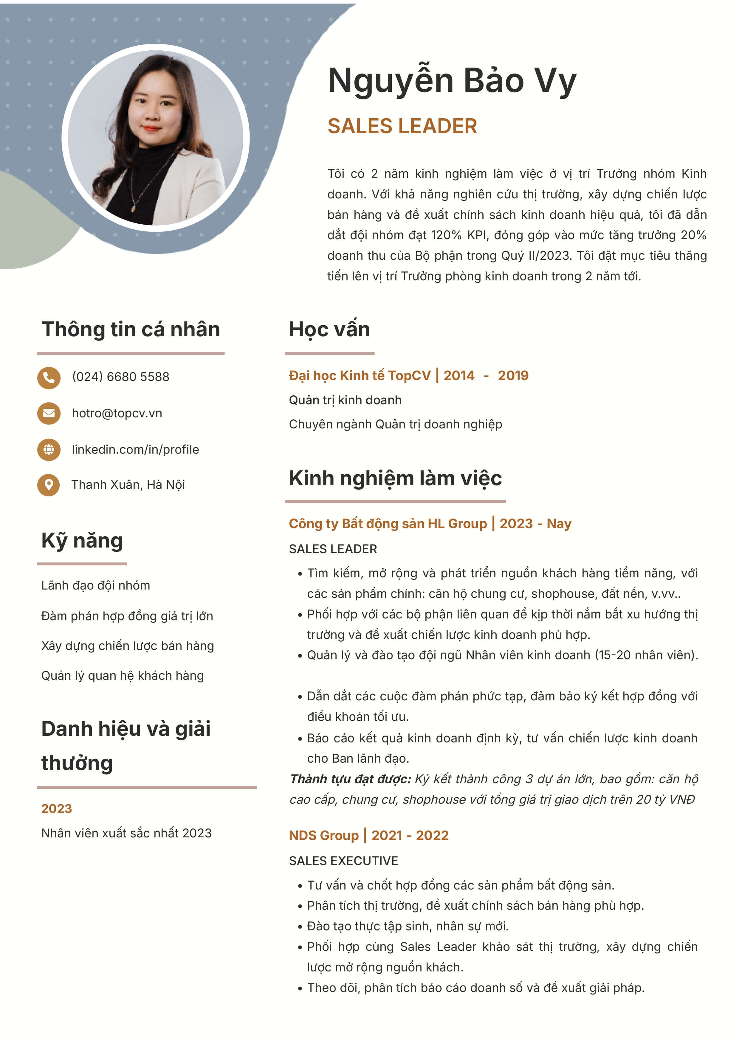 CV Trưởng nhóm kinh doanh - Mẫu Sáng tạo